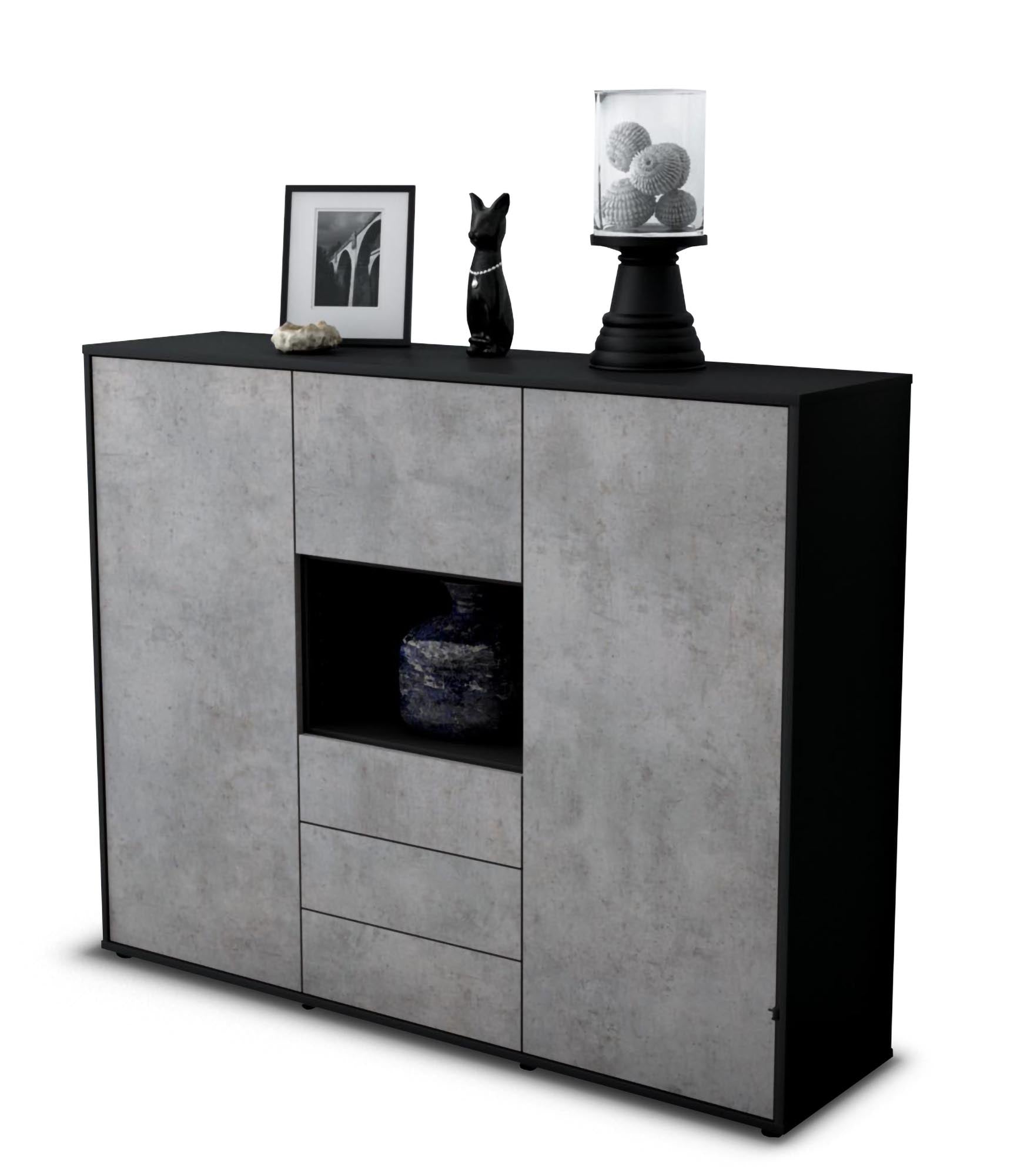 Highboard - Ravenna - Design Industrie Stil - Freistehend mit Push to Open 136 cm Anthrazit