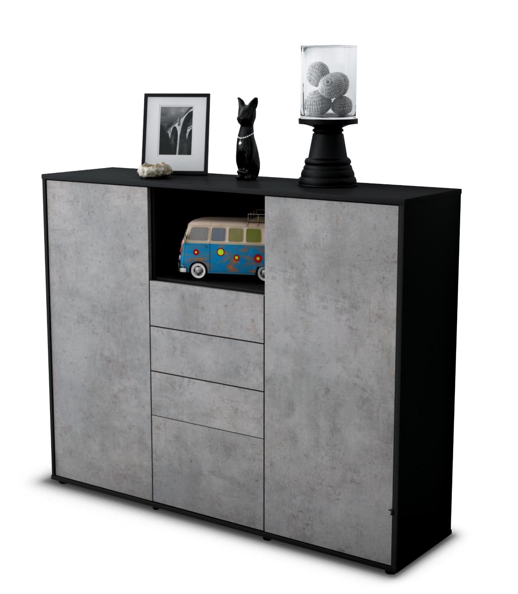 Highboard - Rebecca - Design Industrie Stil - Freistehend mit Push to Open 136 cm Anthrazit