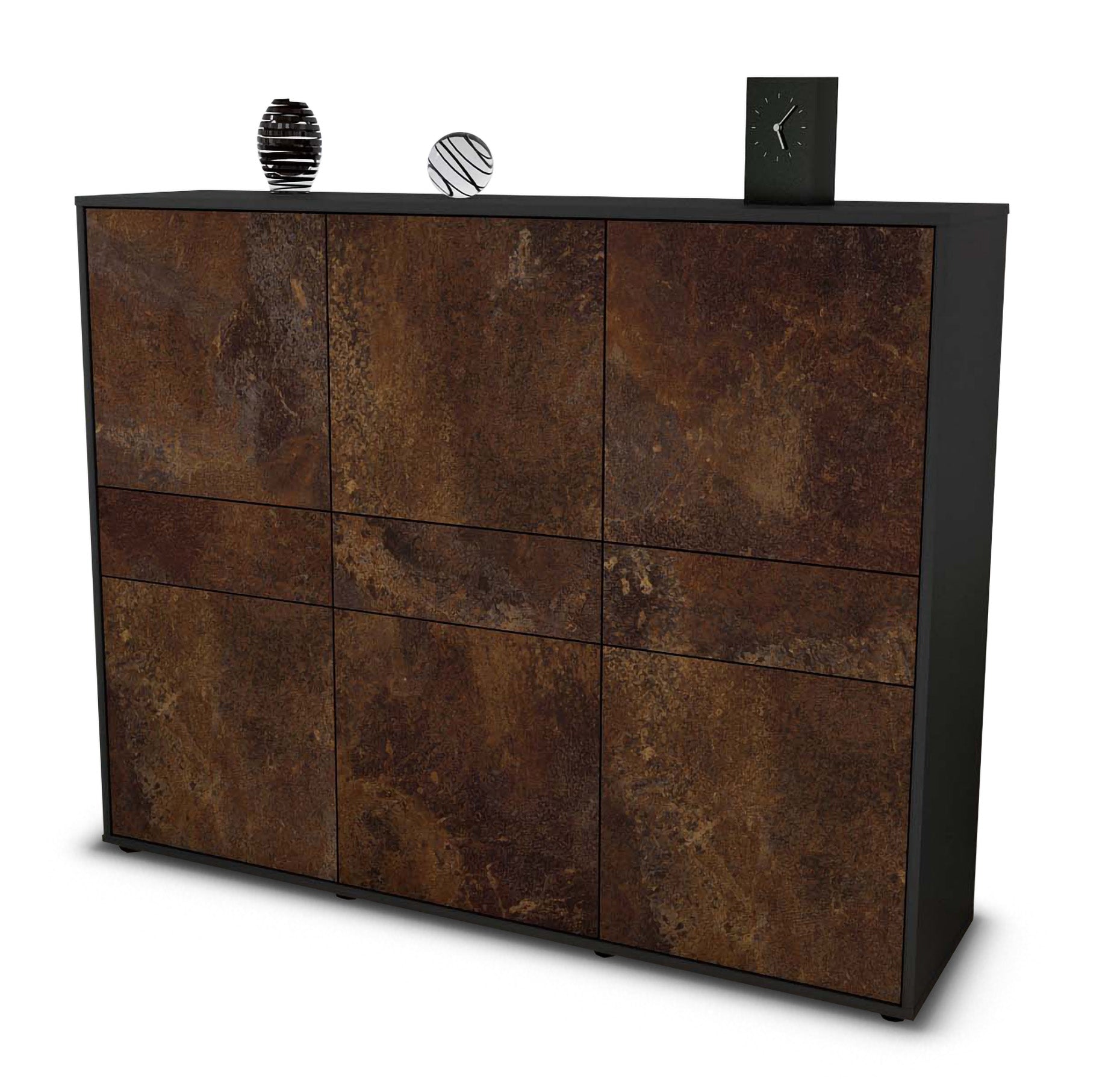 Highboard - Saphira - Design Industrie Stil - Freistehend mit Push to Open 136 cm Anthrazit