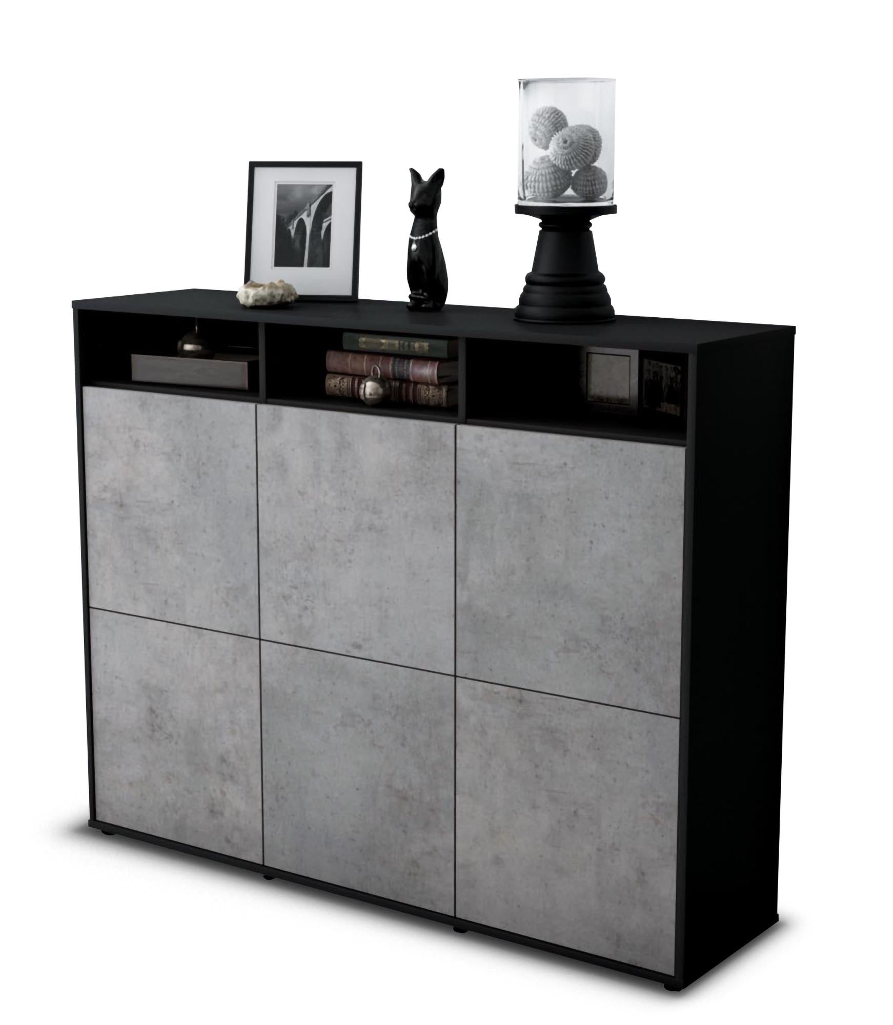 Highboard - Sara - Design Industrie Stil - Freistehend mit Push to Open 136 cm Anthrazit