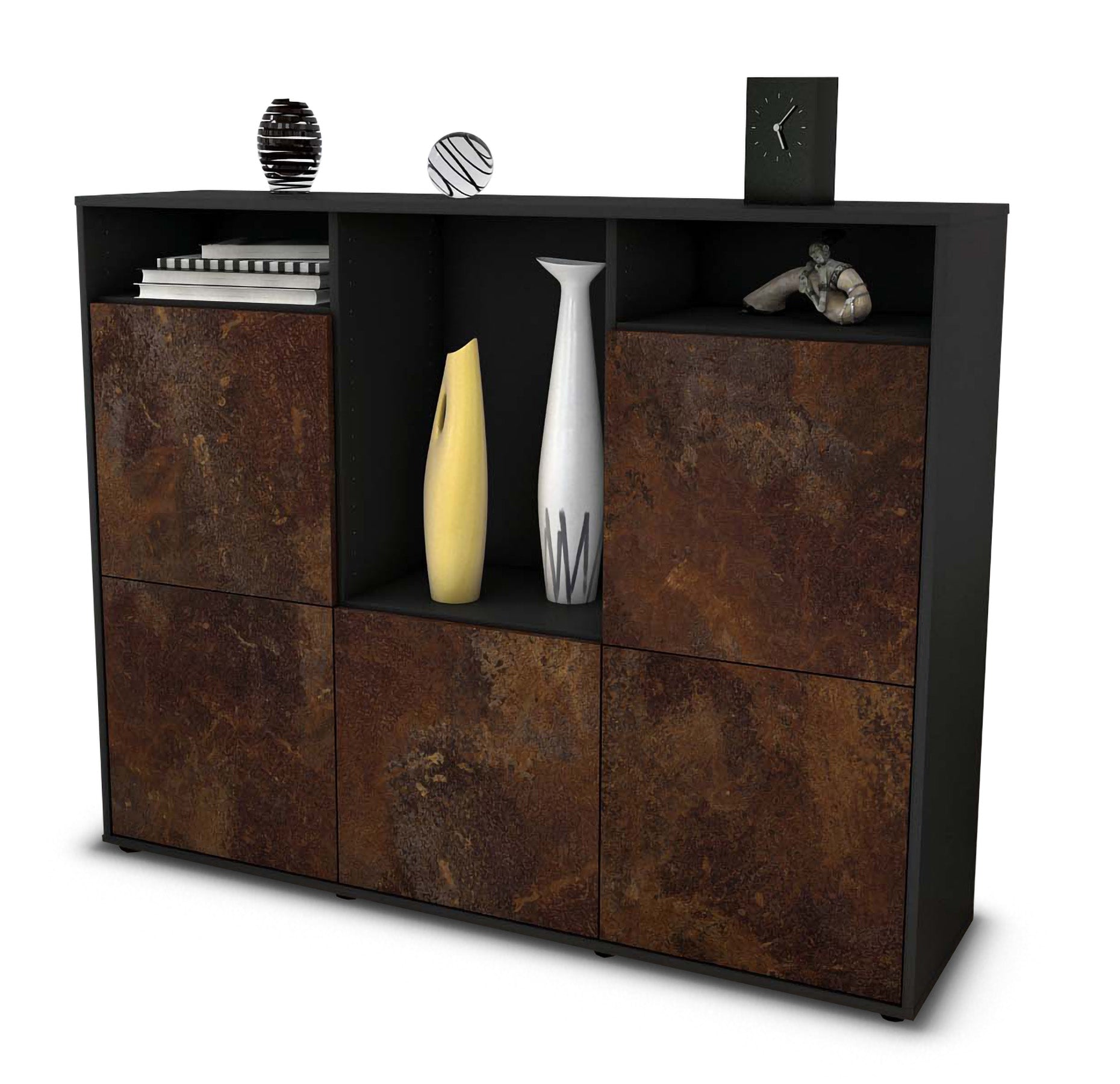 Highboard - Sarina - Design Industrie Stil - Freistehend mit Push to Open 136 cm Anthrazit