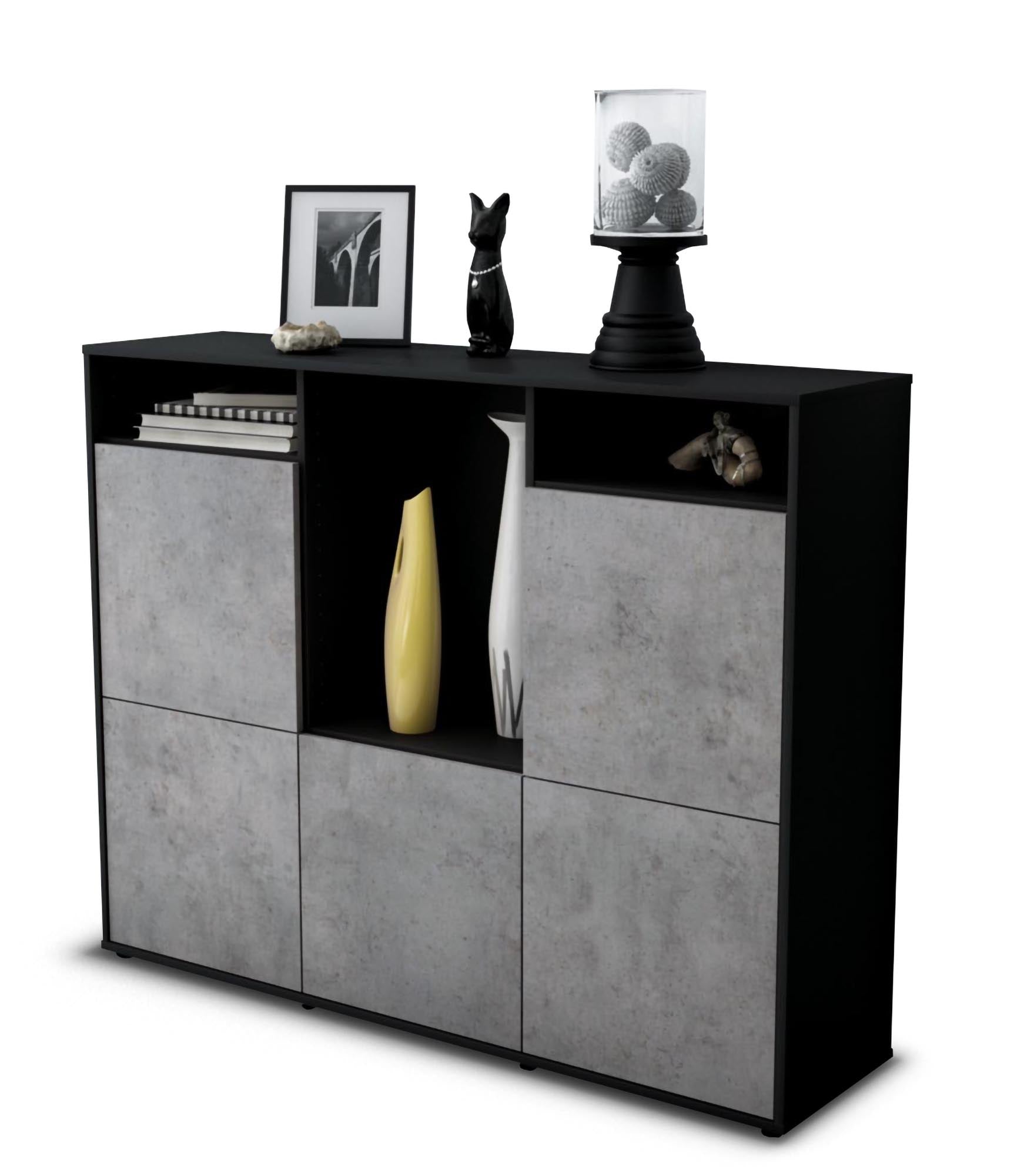 Highboard - Sarina - Design Industrie Stil - Freistehend mit Push to Open 136 cm Anthrazit