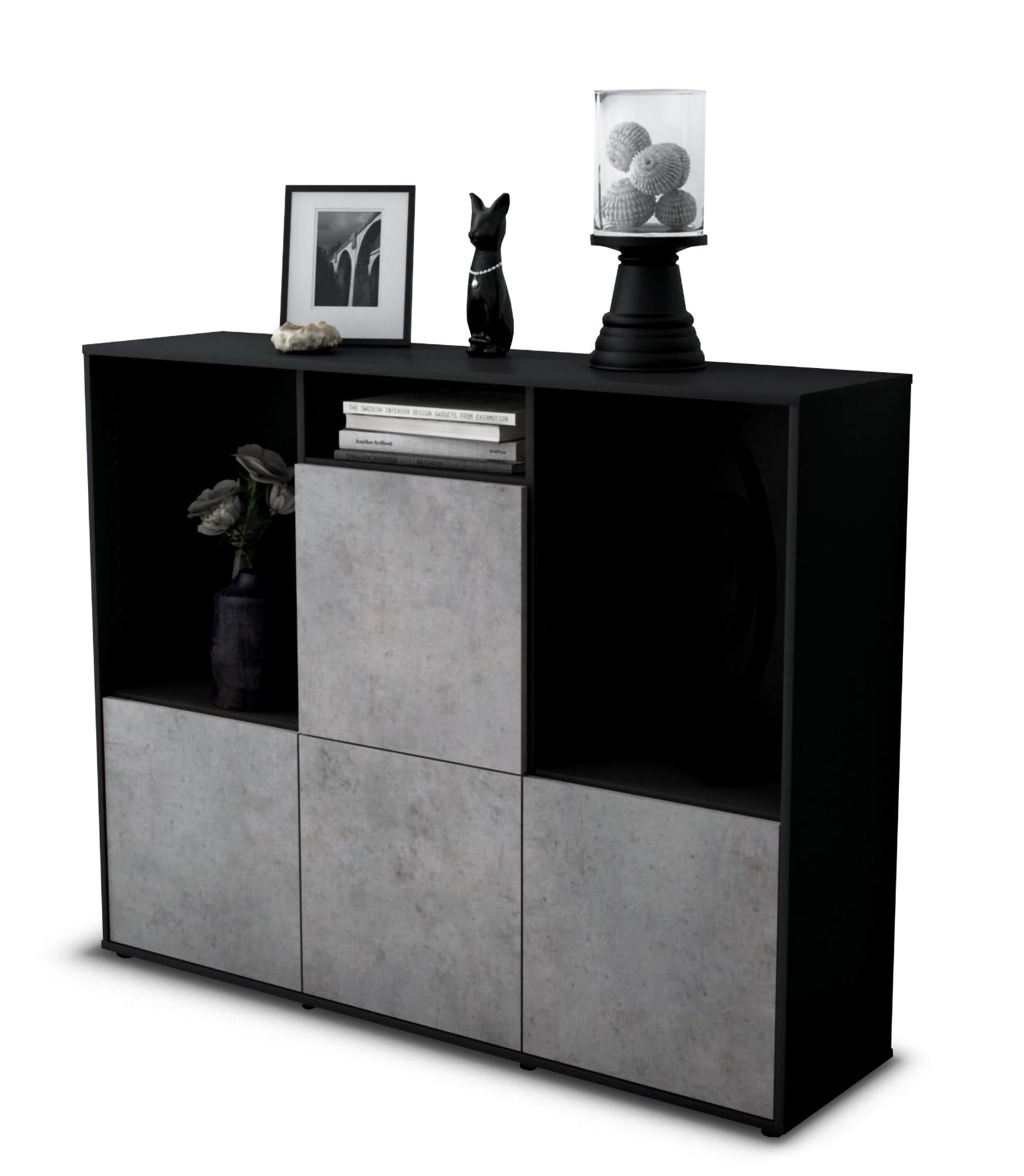 Highboard - Saskia - Design Industrie Stil - Freistehend mit Push to Open 136 cm Anthrazit