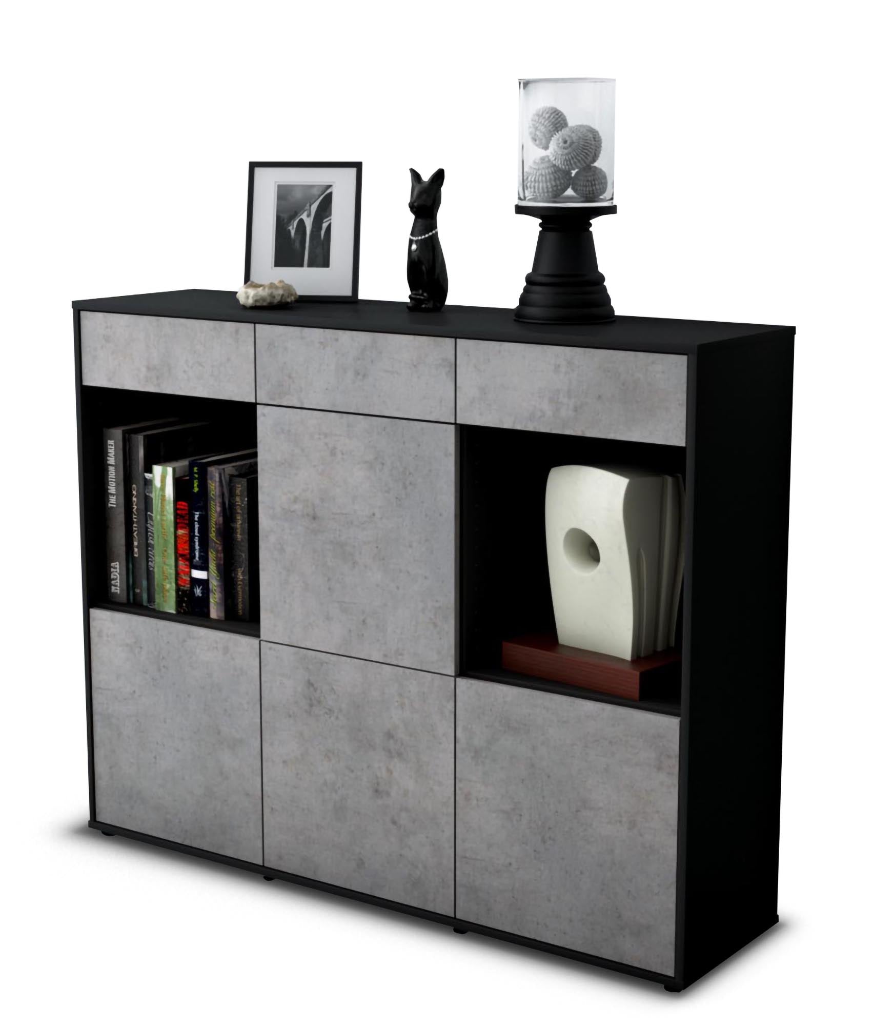 Highboard - Selena - Design Industrie Stil - Freistehend mit Push to Open 136 cm Anthrazit