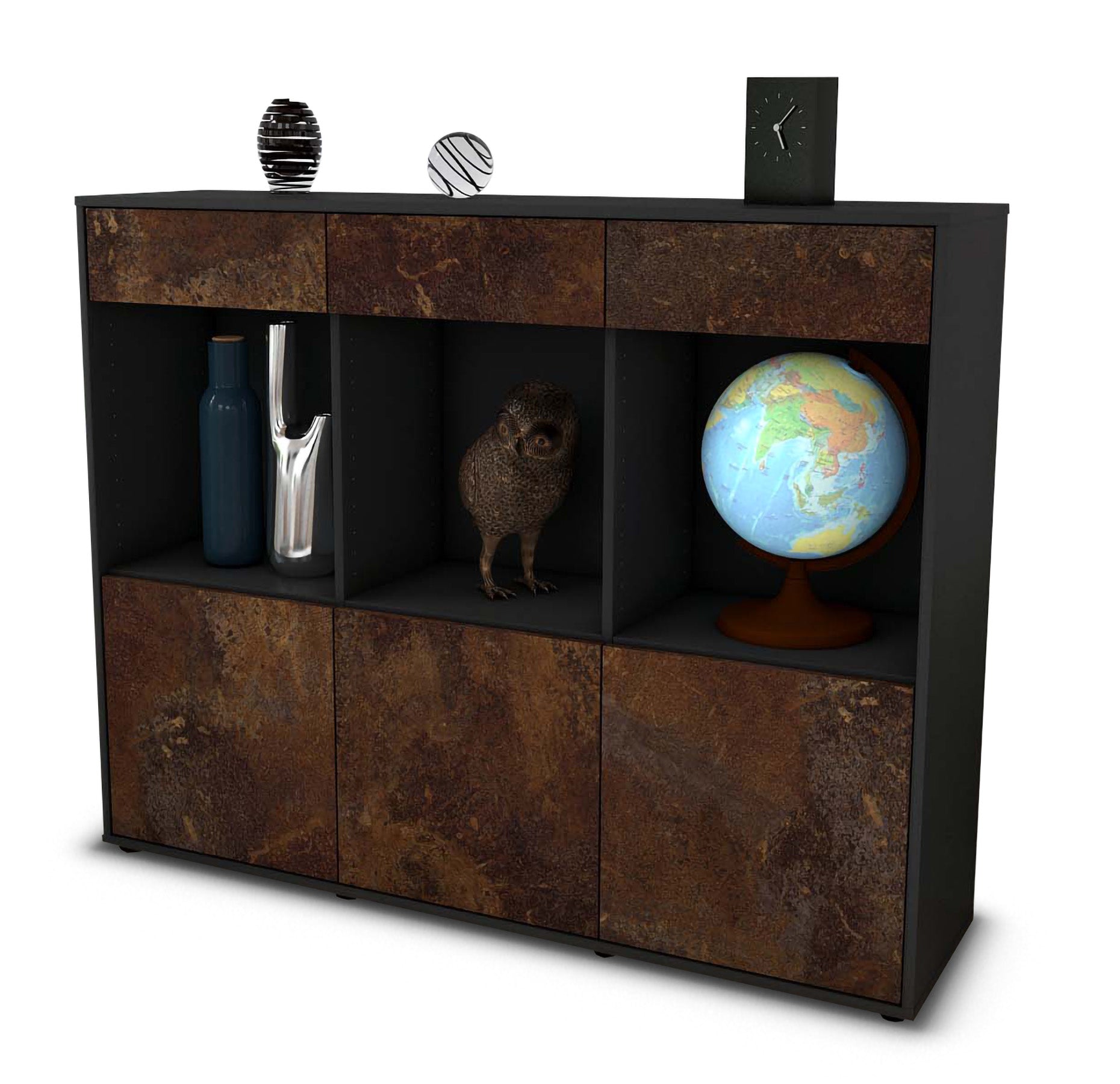 Highboard - Selina - Design Industrie Stil - Freistehend mit Push to Open 136 cm Anthrazit