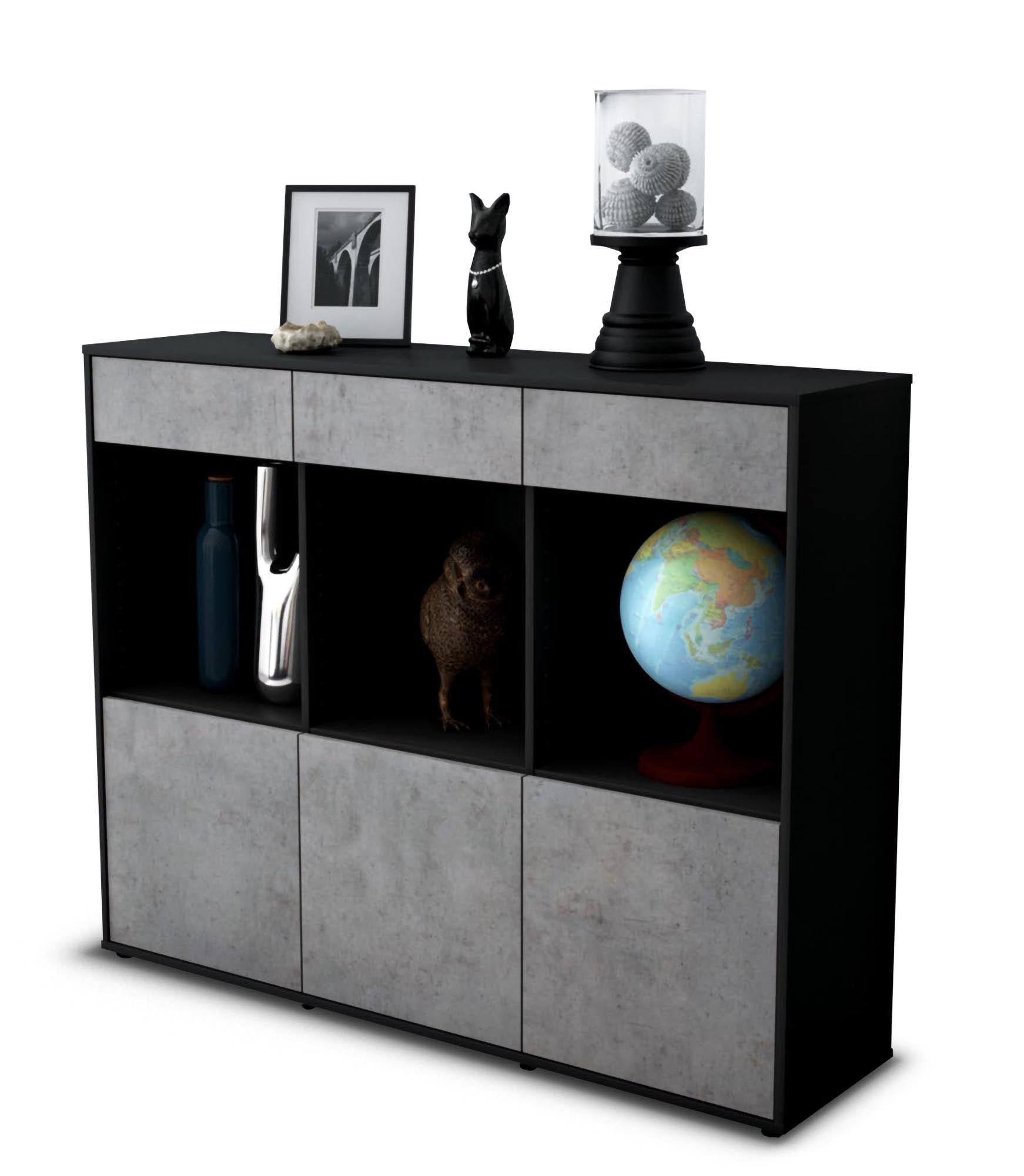 Highboard - Selina - Design Industrie Stil - Freistehend mit Push to Open 136 cm Anthrazit