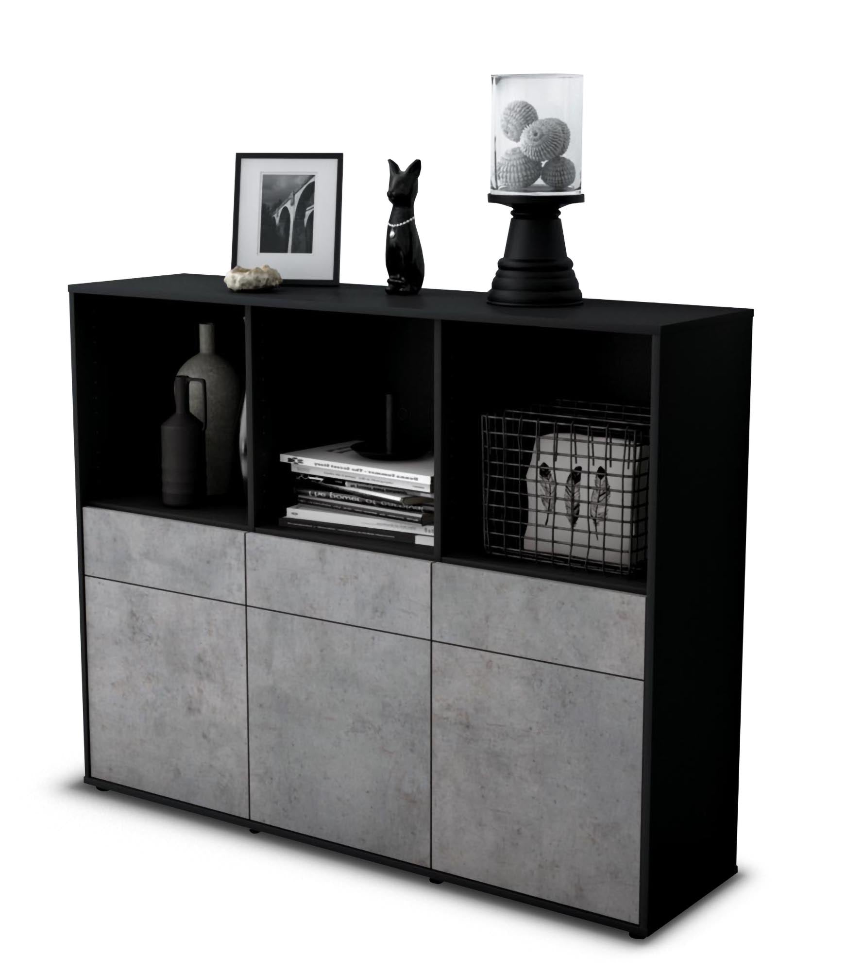 Highboard - Selma - Design Industrie Stil - Freistehend mit Push to Open 136 cm Anthrazit