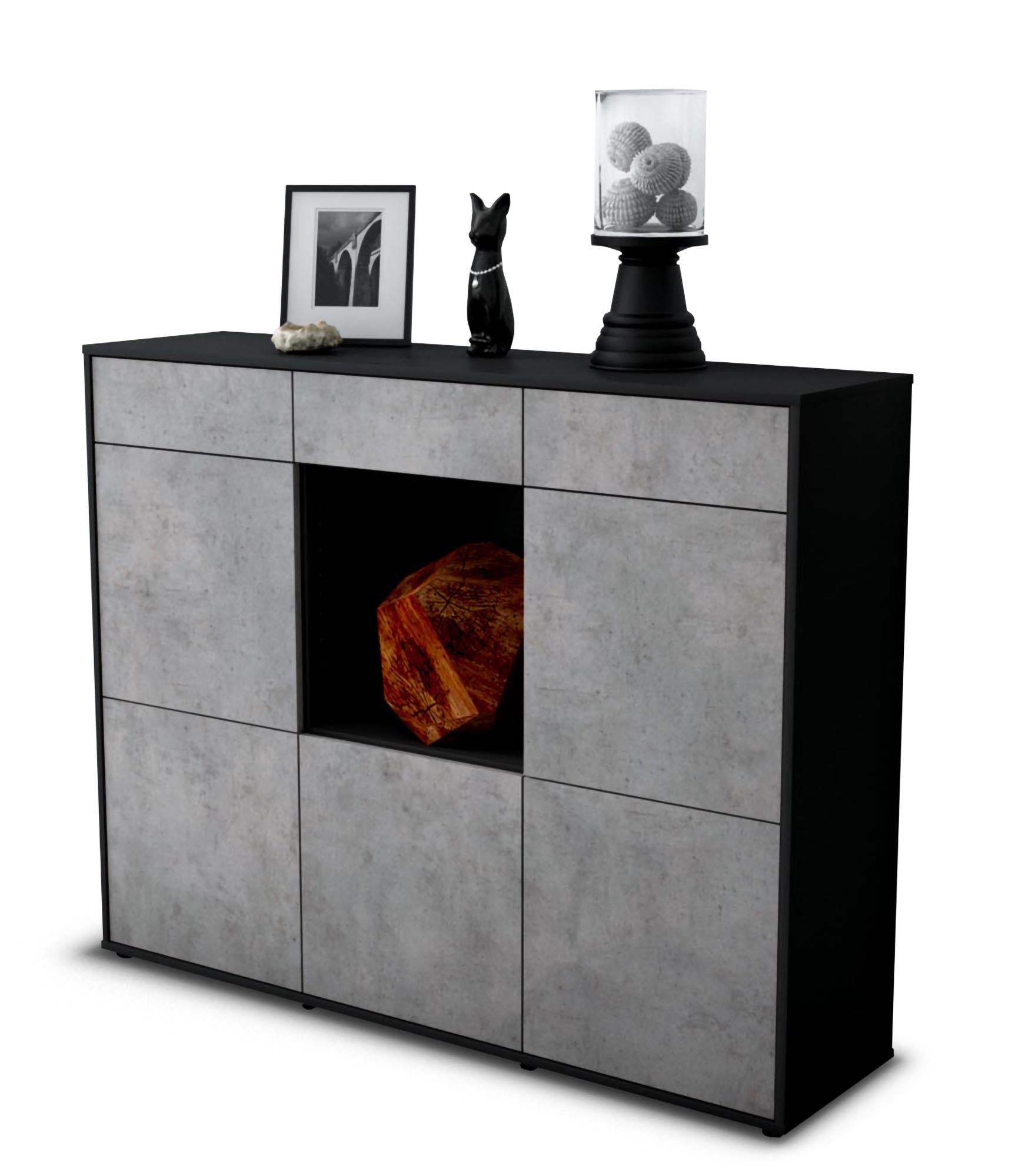 Highboard - Serafina - Design Industrie Stil - Freistehend mit Push to Open 136 cm Anthrazit