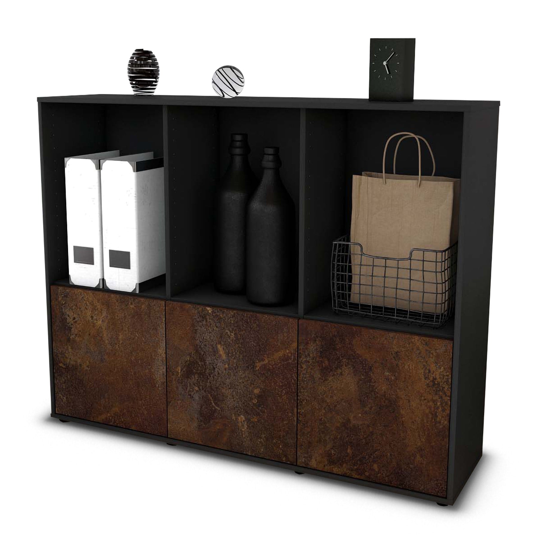 Highboard - Seraphine - Design Industrie Stil - Freistehend mit Push to Open 136 cm Anthrazit