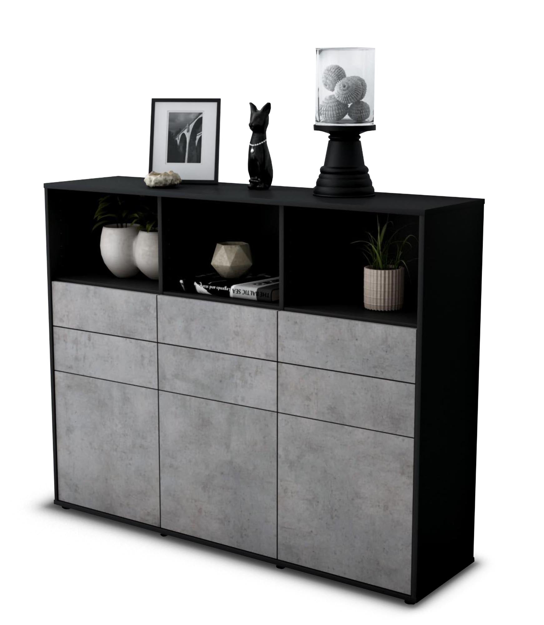 Highboard - Serenella - Design Industrie Stil - Freistehend mit Push to Open 136 cm Anthrazit