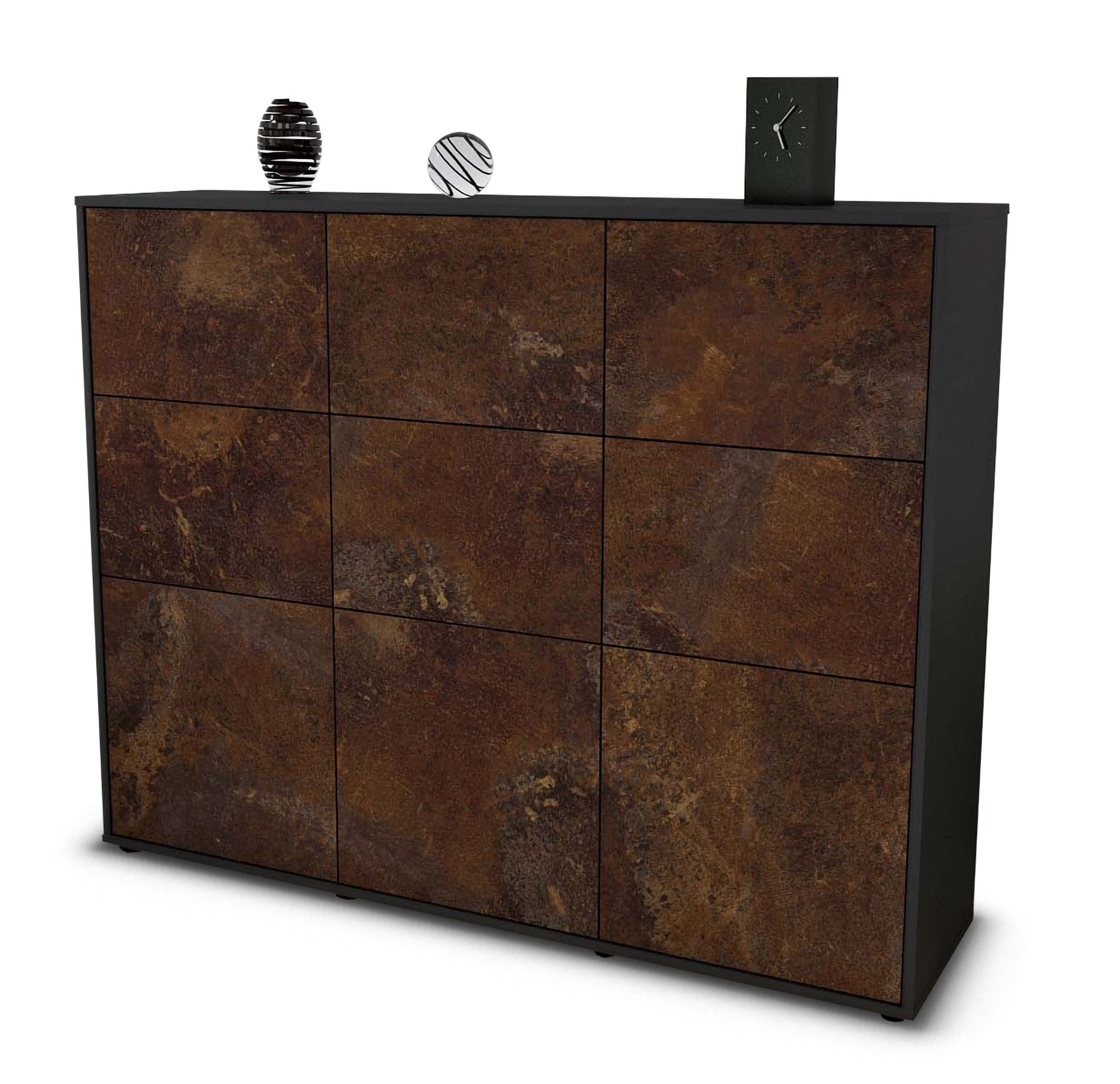 Highboard - Silvana - Design Industrie Stil - Freistehend mit Push to Open 136 cm Anthrazit