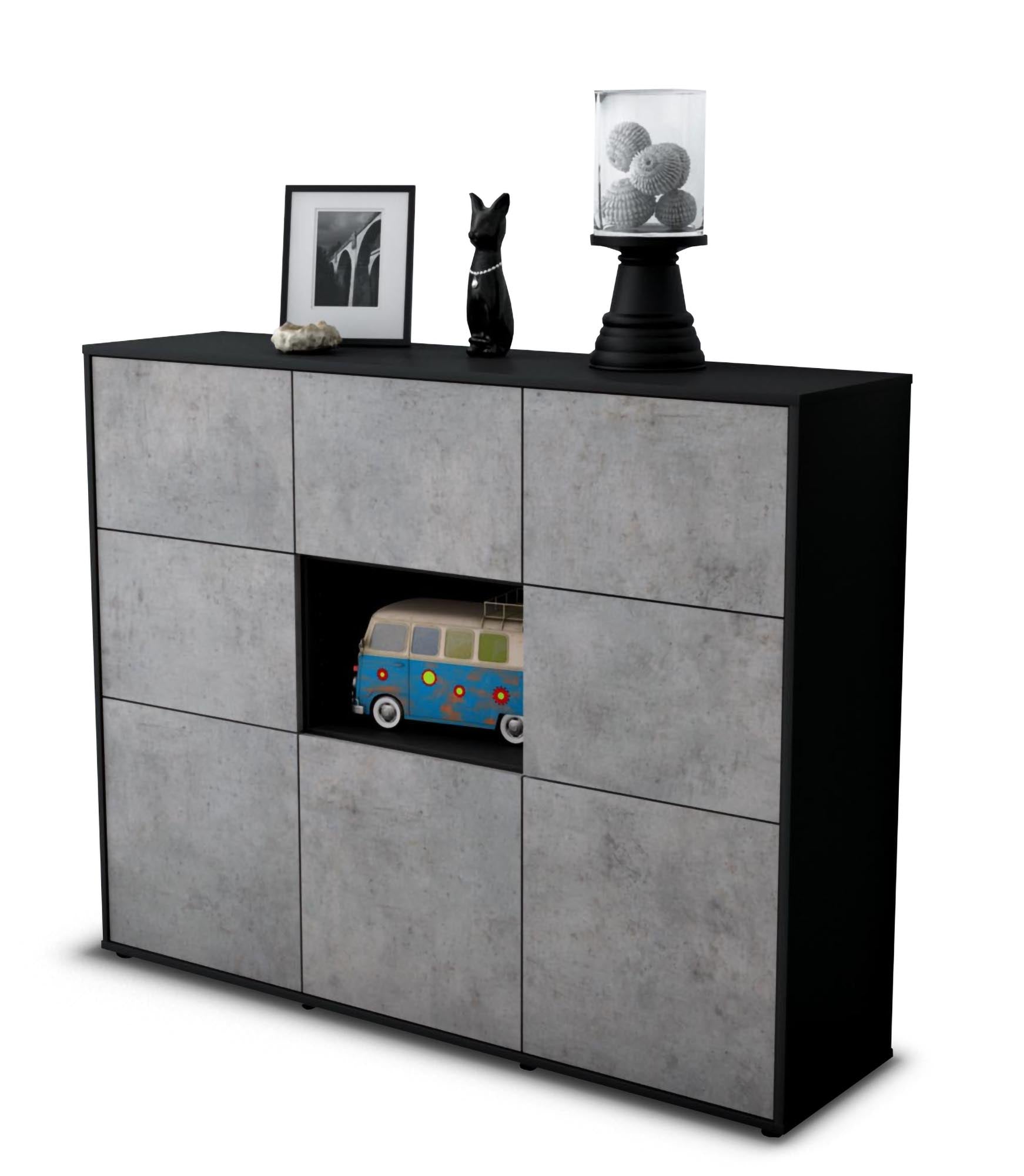 Highboard - Silvia - Design Industrie Stil - Freistehend mit Push to Open 136 cm Anthrazit