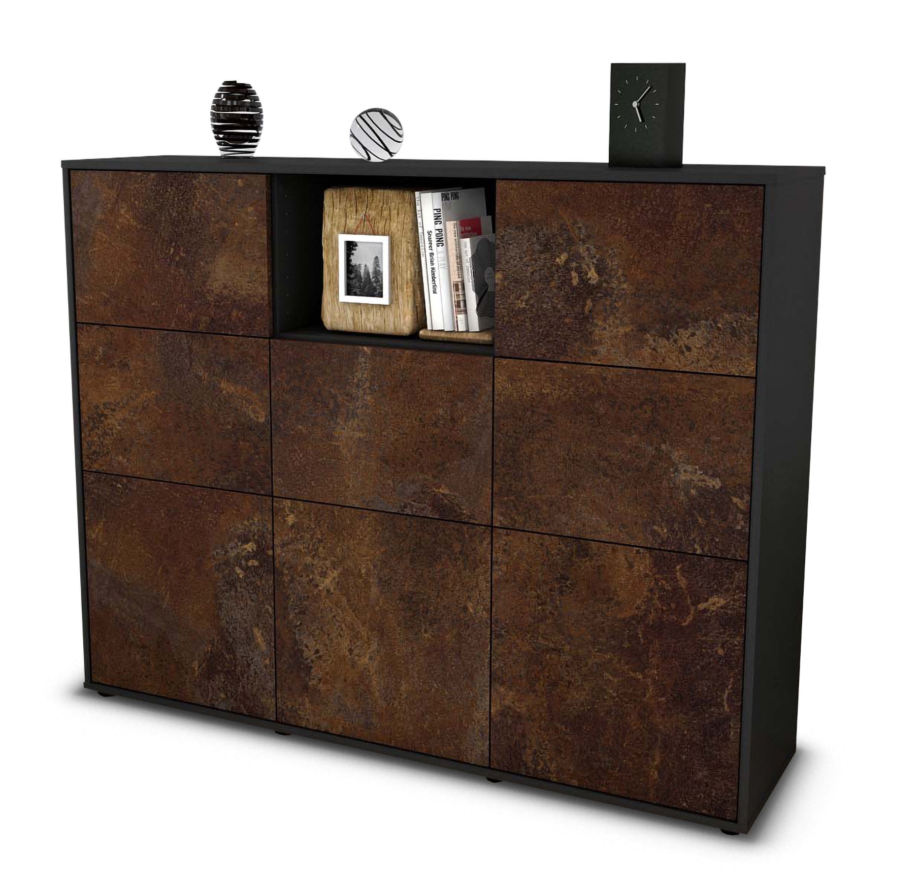 Highboard - Simona - Design Industrie Stil - Freistehend mit Push to Open 136 cm Anthrazit