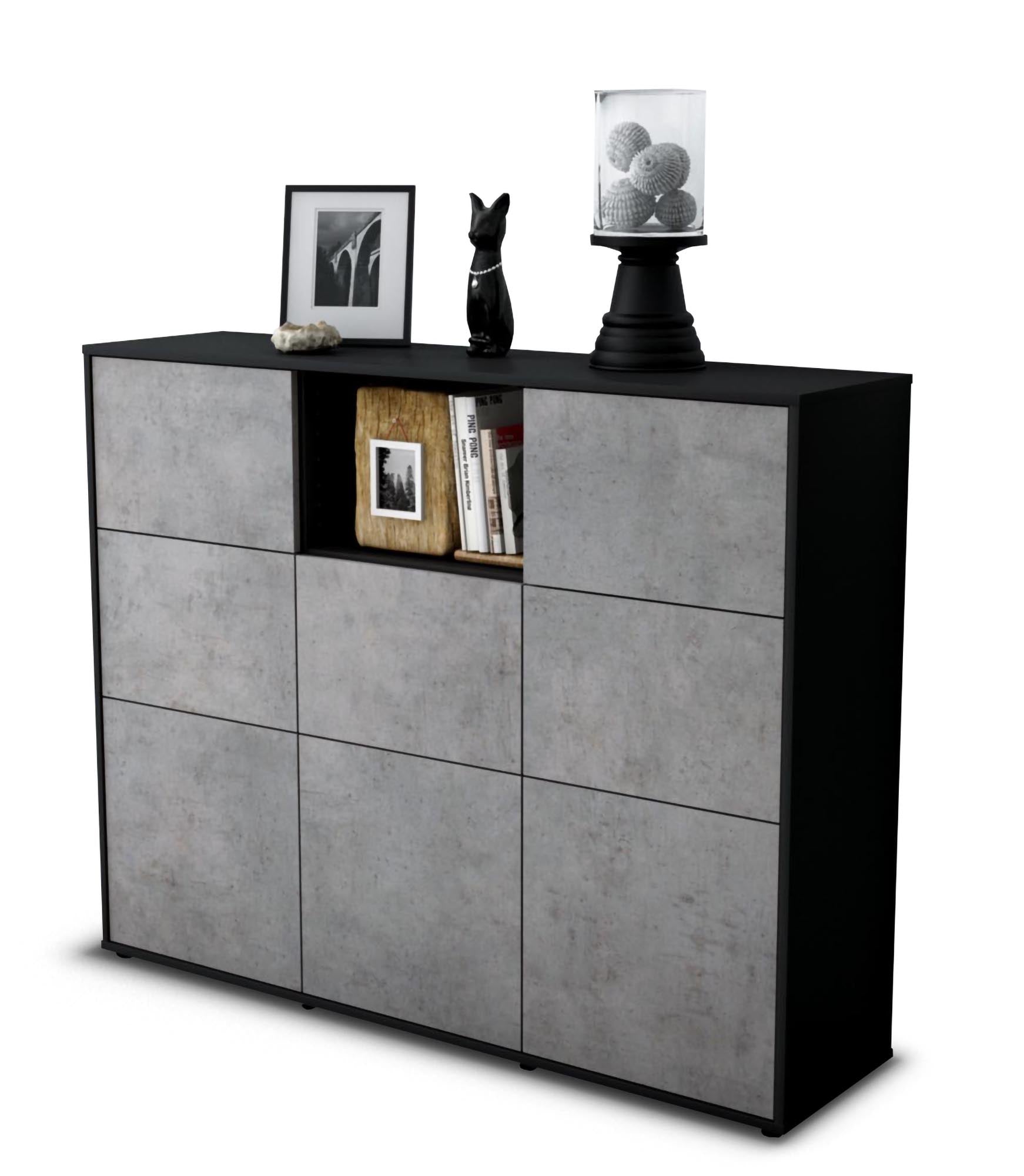 Highboard - Simona - Design Industrie Stil - Freistehend mit Push to Open 136 cm Anthrazit