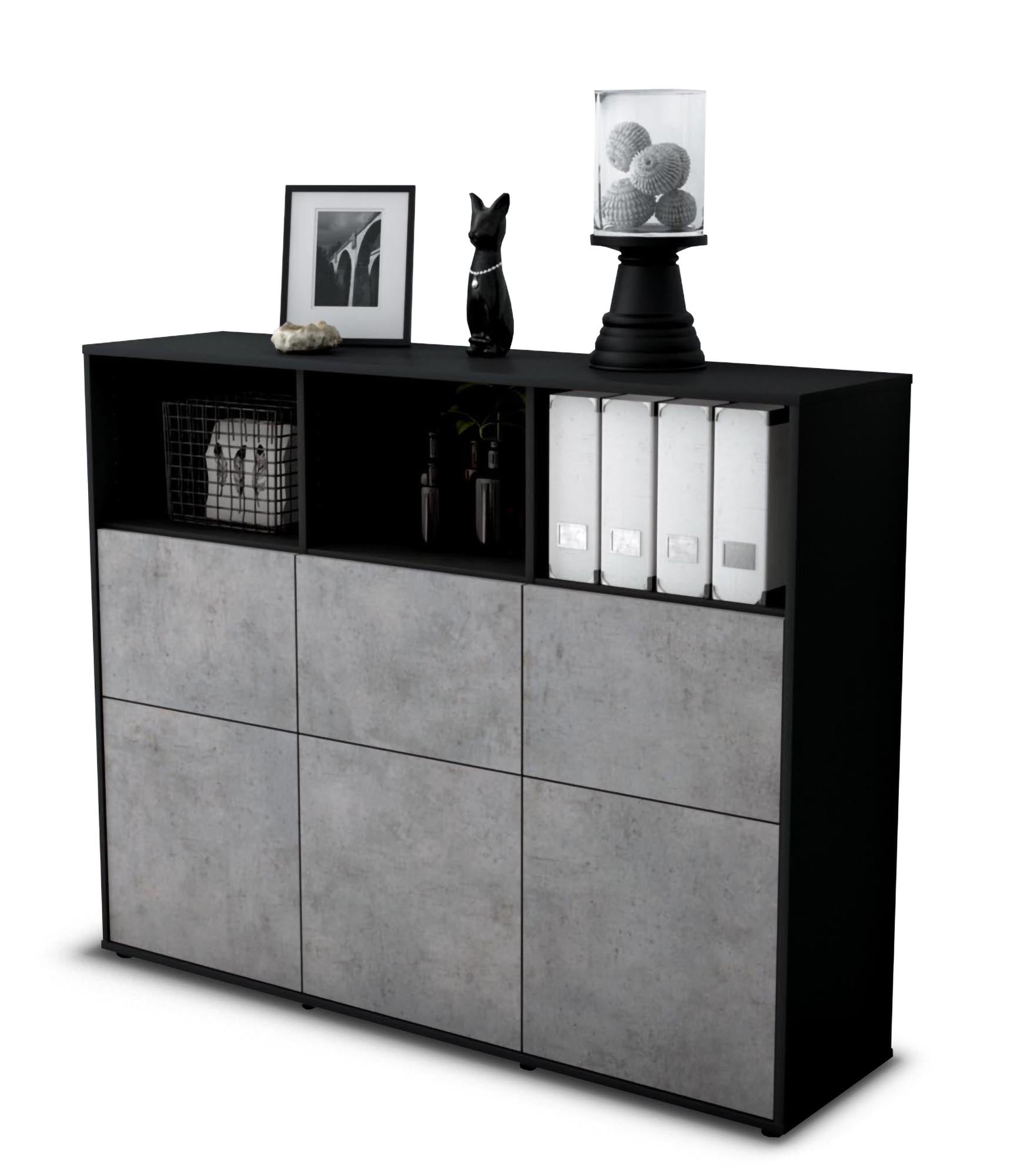 Highboard - Sina - Design Industrie Stil - Freistehend mit Push to Open 136 cm Anthrazit