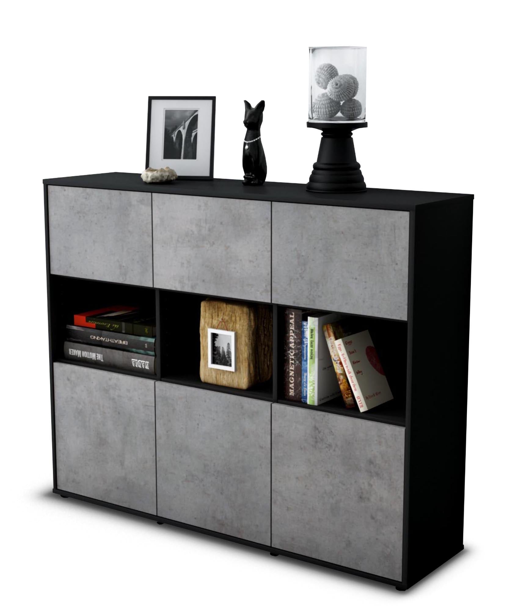 Highboard - Sira - Design Industrie Stil - Freistehend mit Push to Open 136 cm Anthrazit