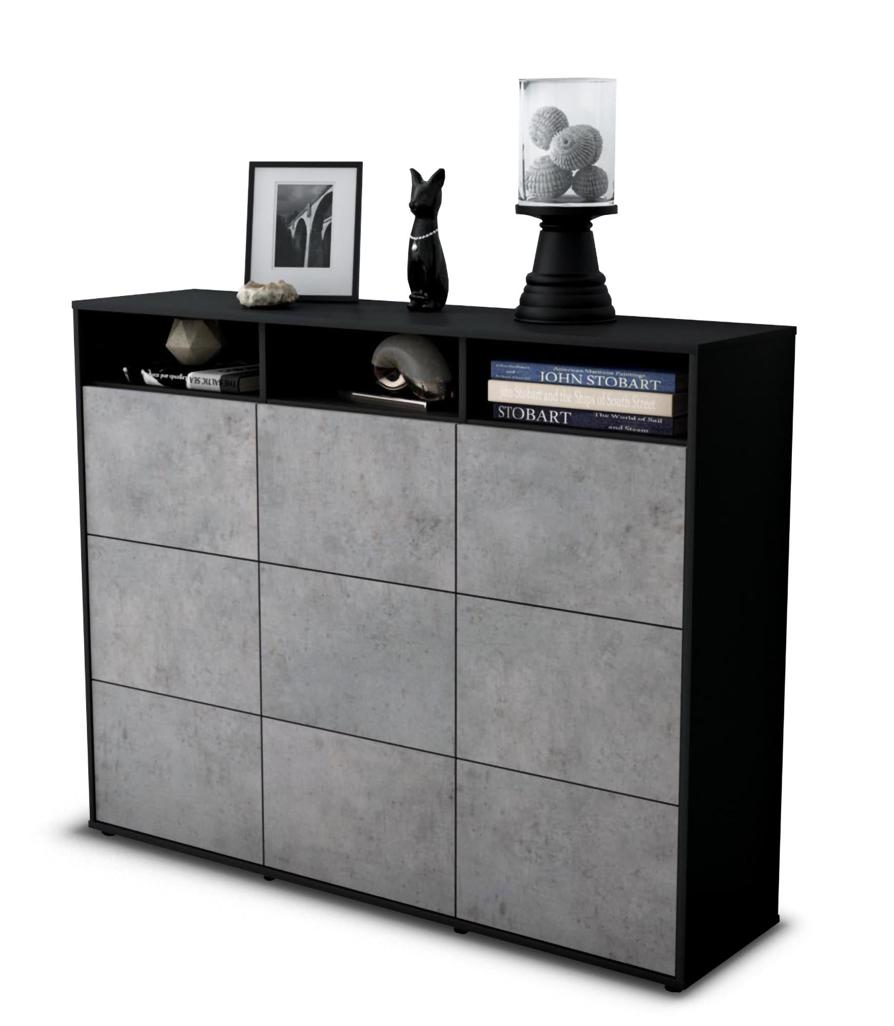 Highboard - Sofia - Design Industrie Stil - Freistehend mit Push to Open 136 cm Anthrazit