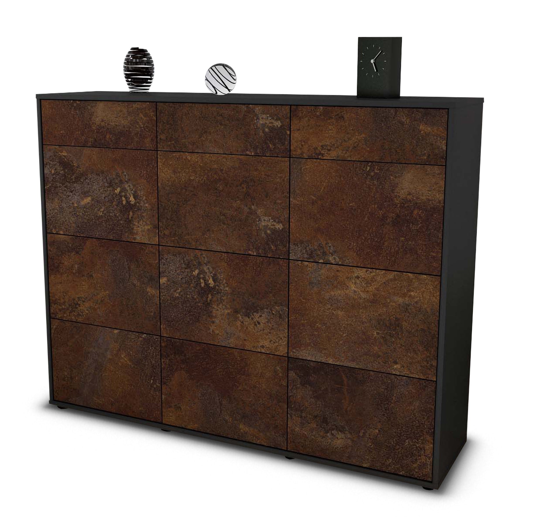 Highboard - Stefanie - Design Industrie Stil - Freistehend mit Push to Open 136 cm Anthrazit