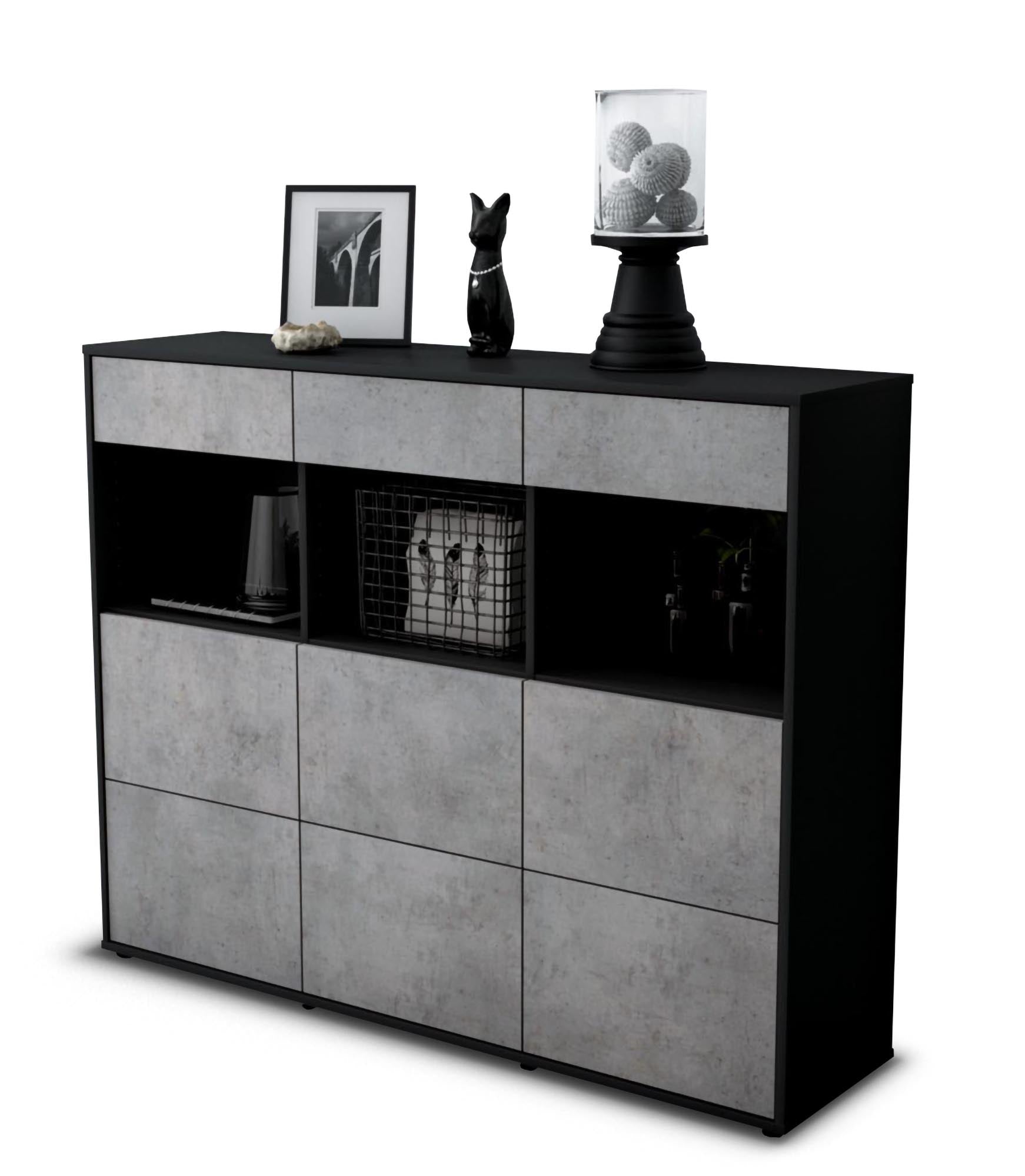 Highboard - Stella - Design Industrie Stil - Freistehend mit Push to Open 136 cm Anthrazit