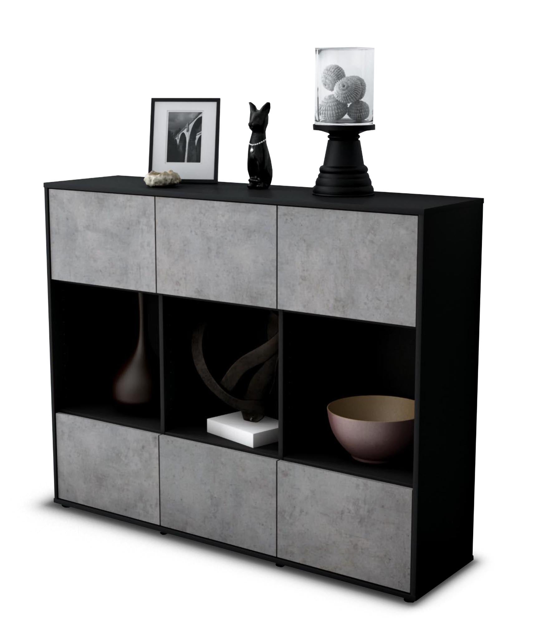 Highboard - Suna - Design Industrie Stil - Freistehend mit Push to Open 136 cm Anthrazit