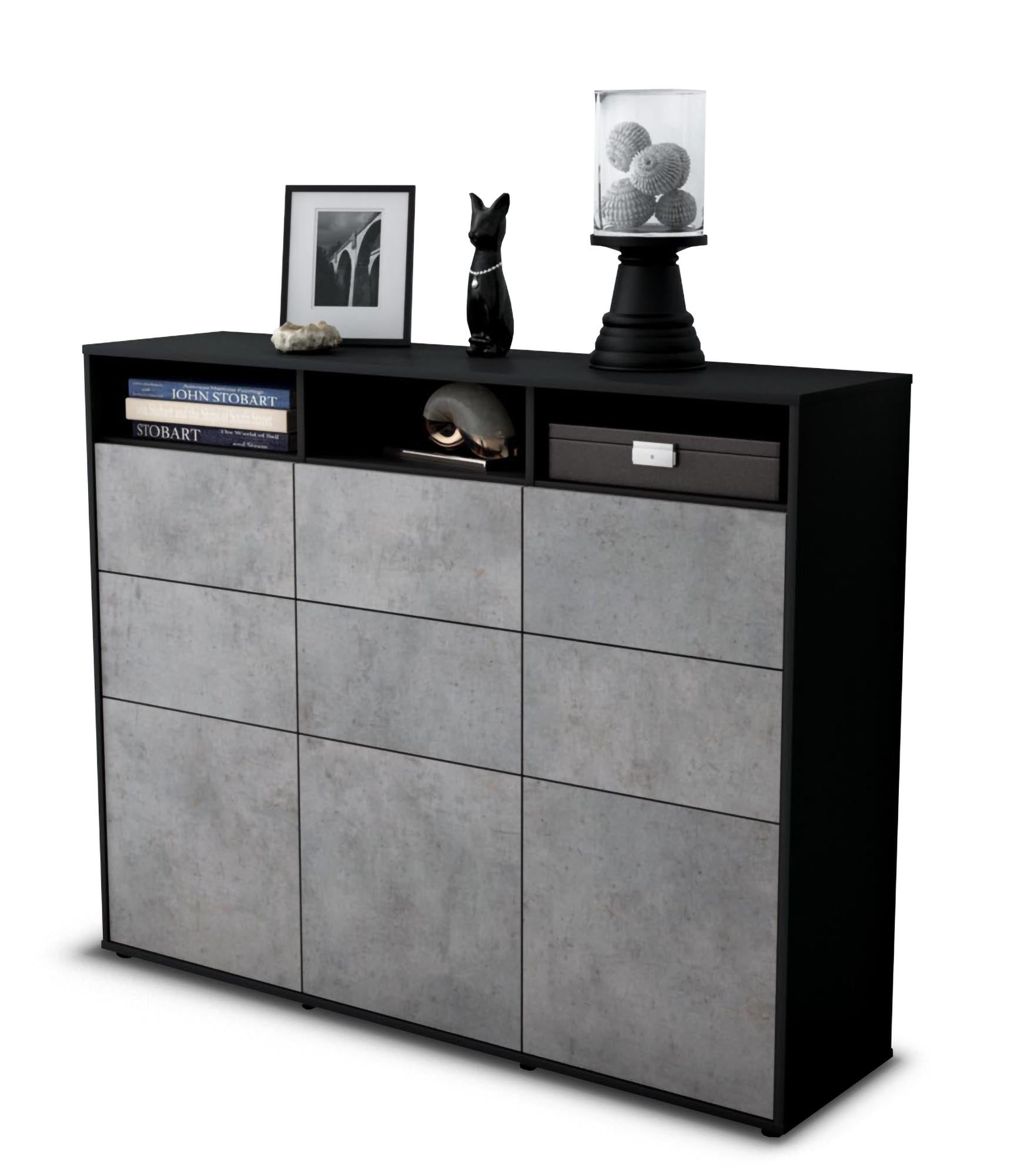 Highboard - Tatiana - Design Industrie Stil - Freistehend mit Push to Open 136 cm Anthrazit