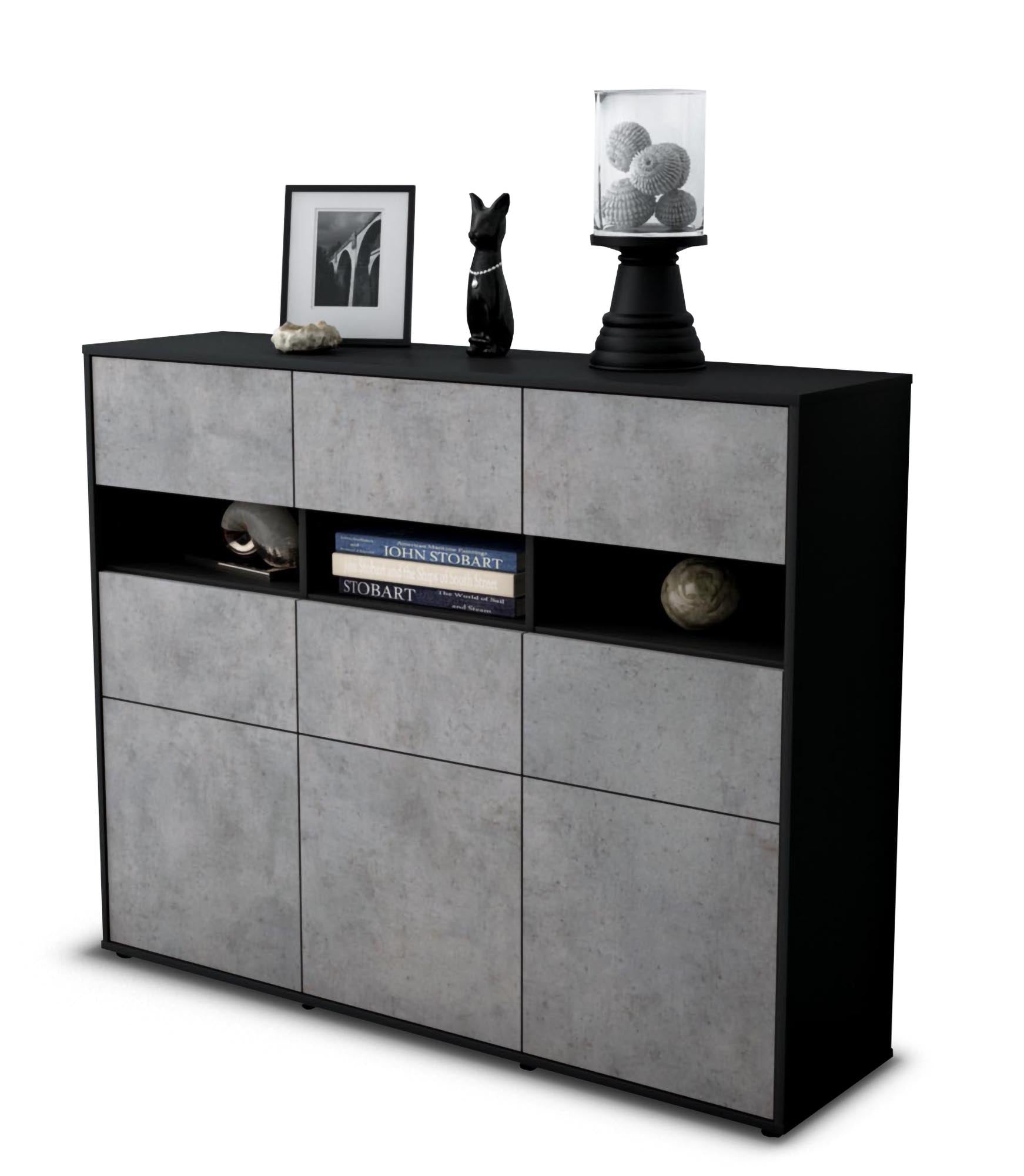 Highboard - Teresa - Design Industrie Stil - Freistehend mit Push to Open 136 cm Anthrazit