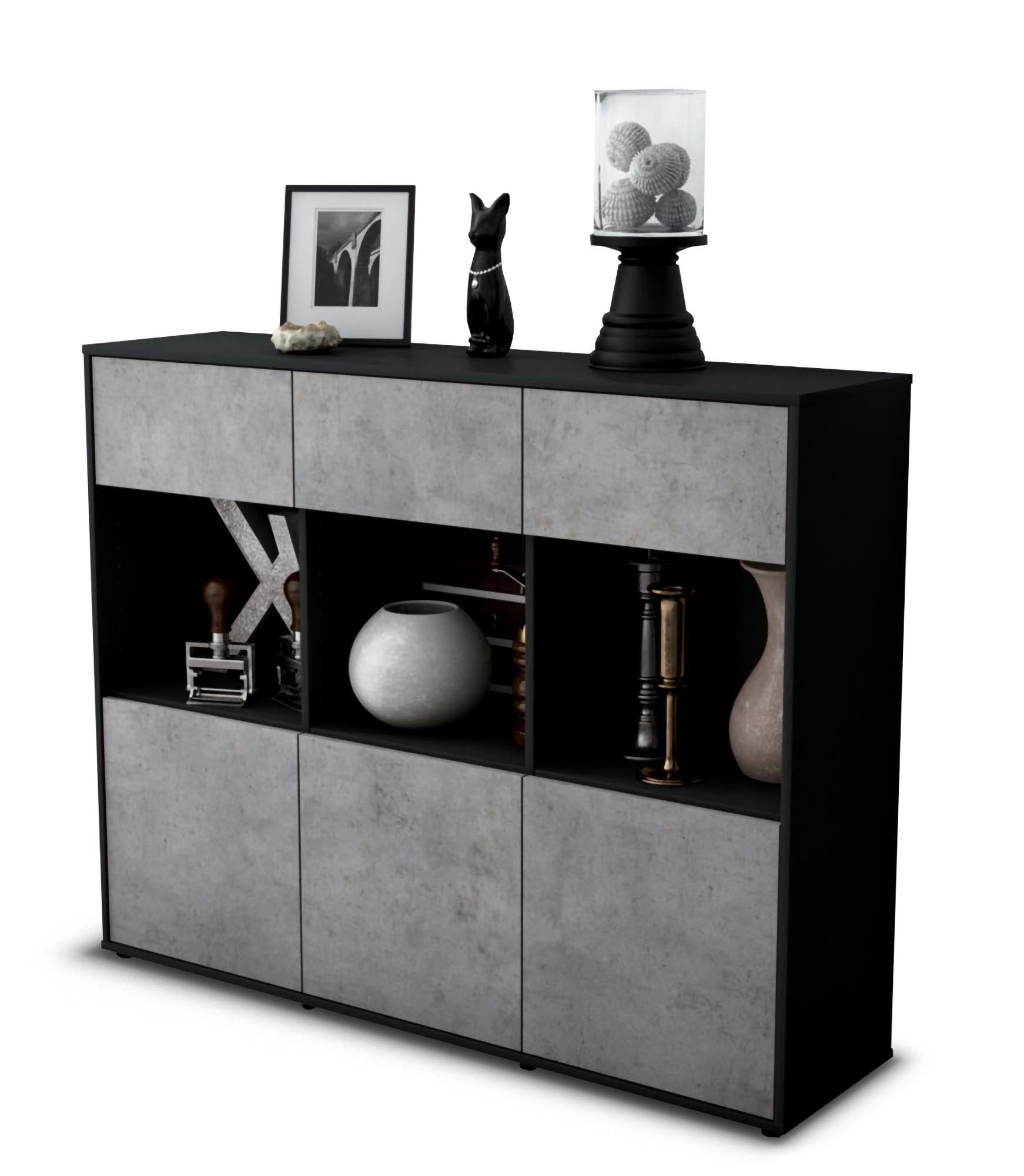 Highboard - Tessa - Design Industrie Stil - Freistehend mit Push to Open 136 cm Anthrazit