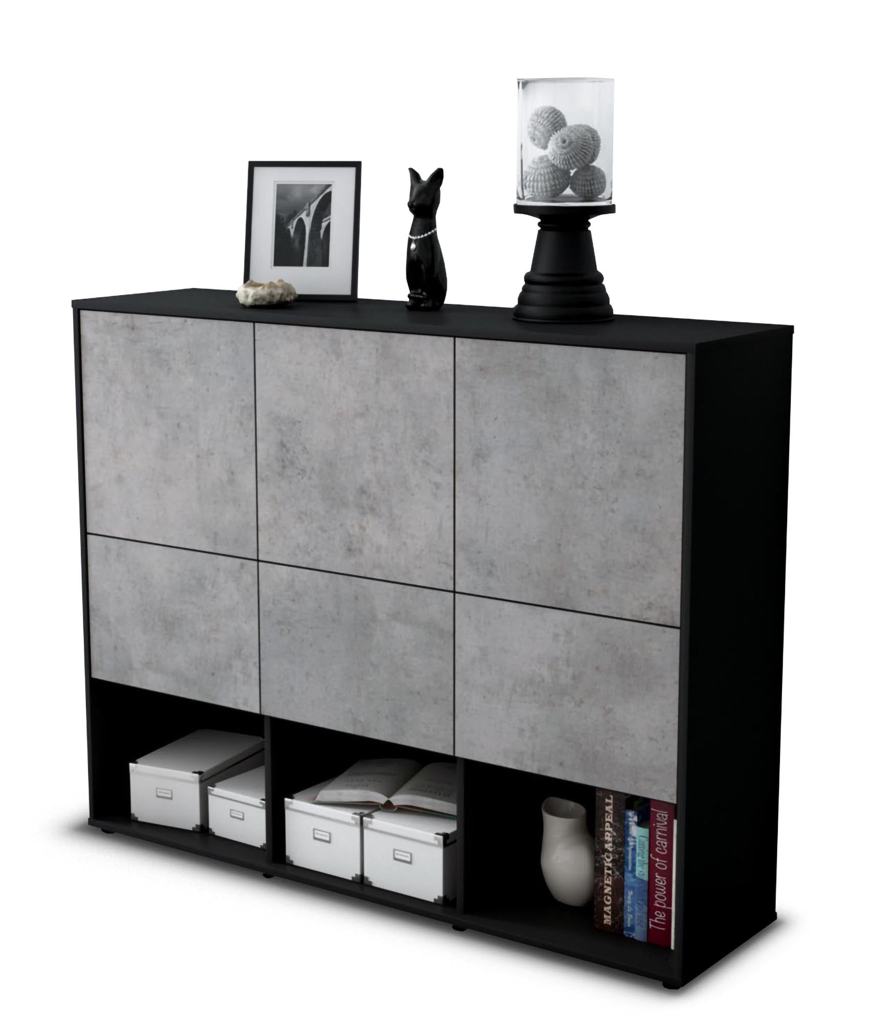 Highboard - Zaccaria - Design Industrie Stil - Freistehend mit Push to Open 136 cm Anthrazit