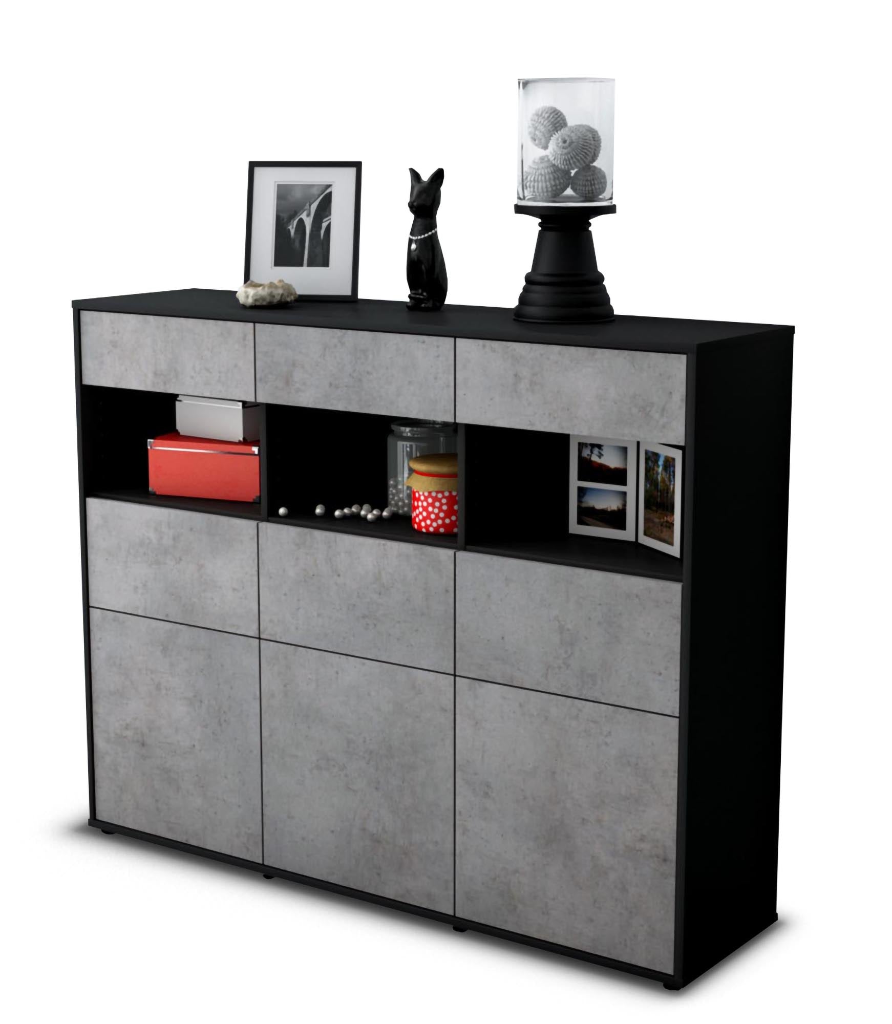 Highboard - Tina - Design Industrie Stil - Freistehend mit Push to Open 136 cm Anthrazit