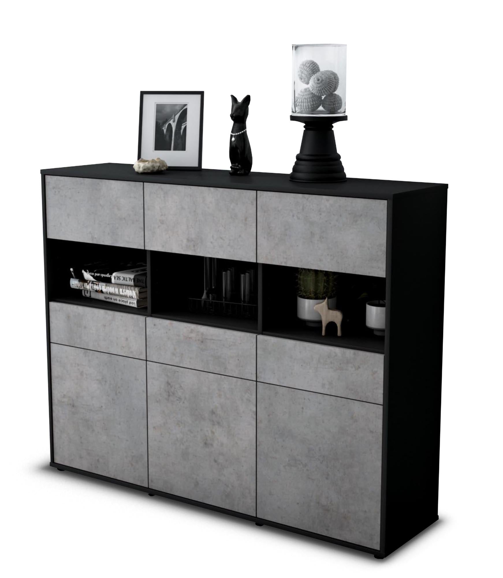 Highboard - Tizia - Design Industrie Stil - Freistehend mit Push to Open 136 cm Anthrazit