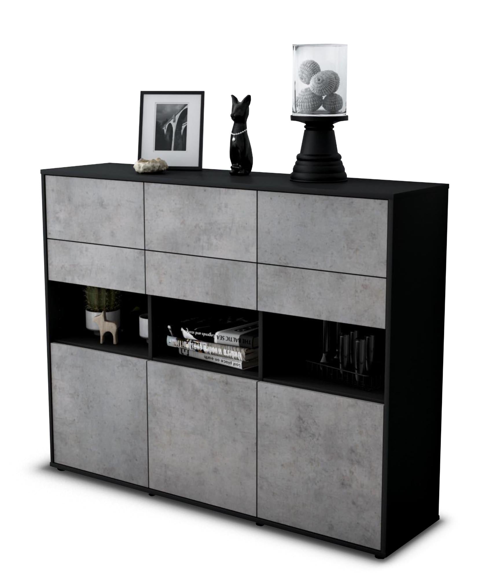 Highboard - Tiziana - Design Industrie Stil - Freistehend mit Push to Open 136 cm Anthrazit