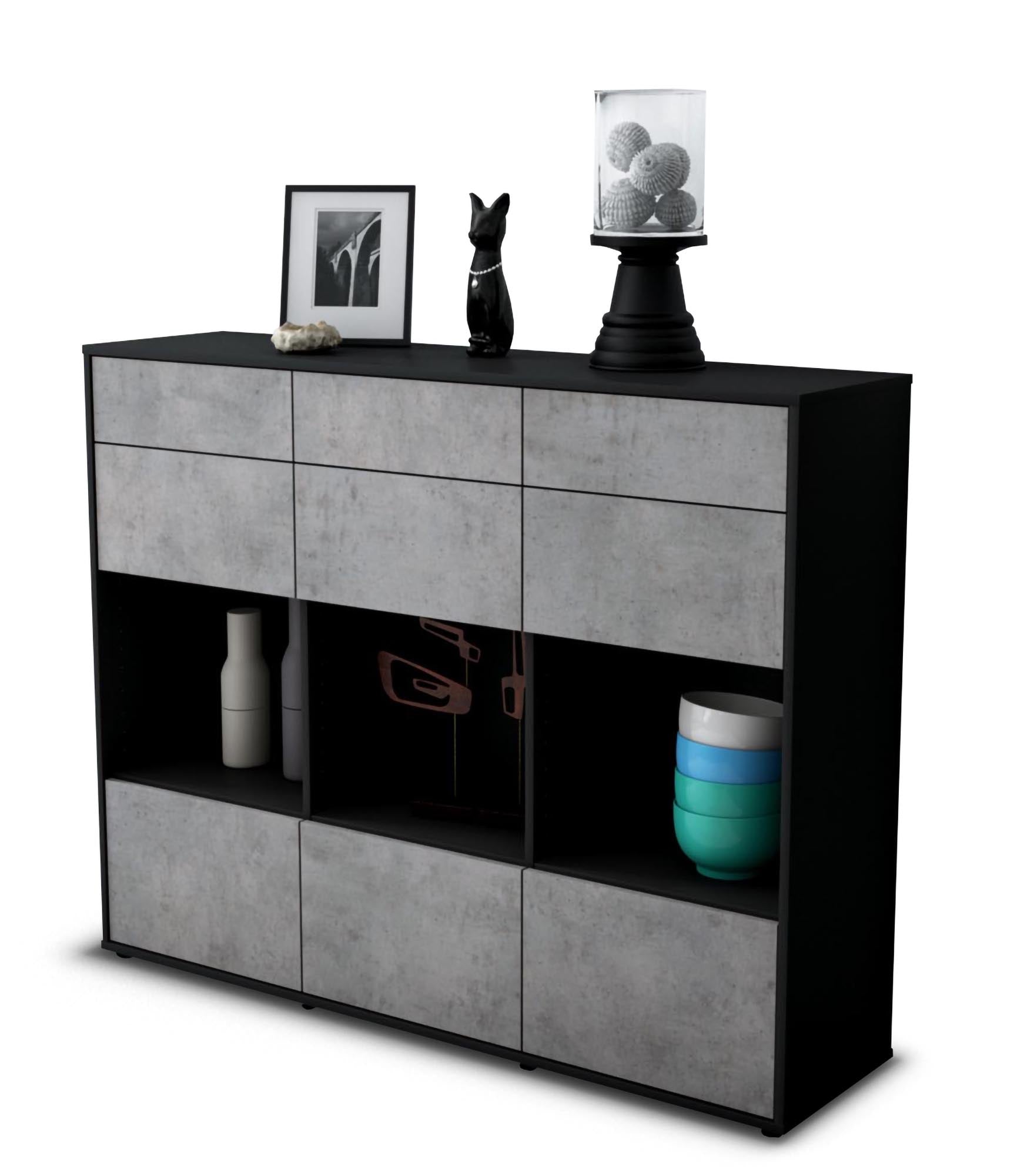 Highboard - Tonja - Design Industrie Stil - Freistehend mit Push to Open 136 cm Anthrazit