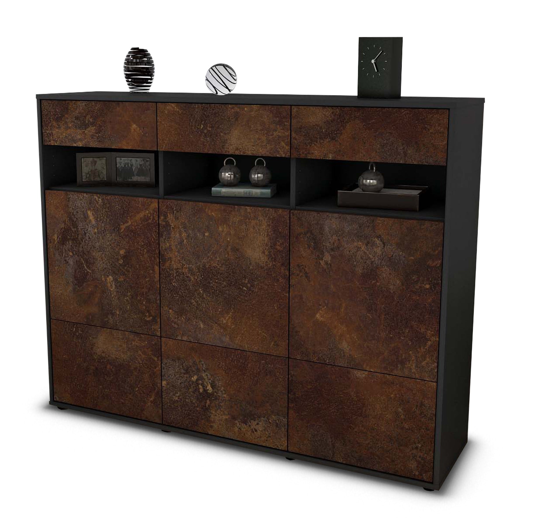 Highboard - Tosca - Design Industrie Stil - Freistehend mit Push to Open 136 cm Anthrazit