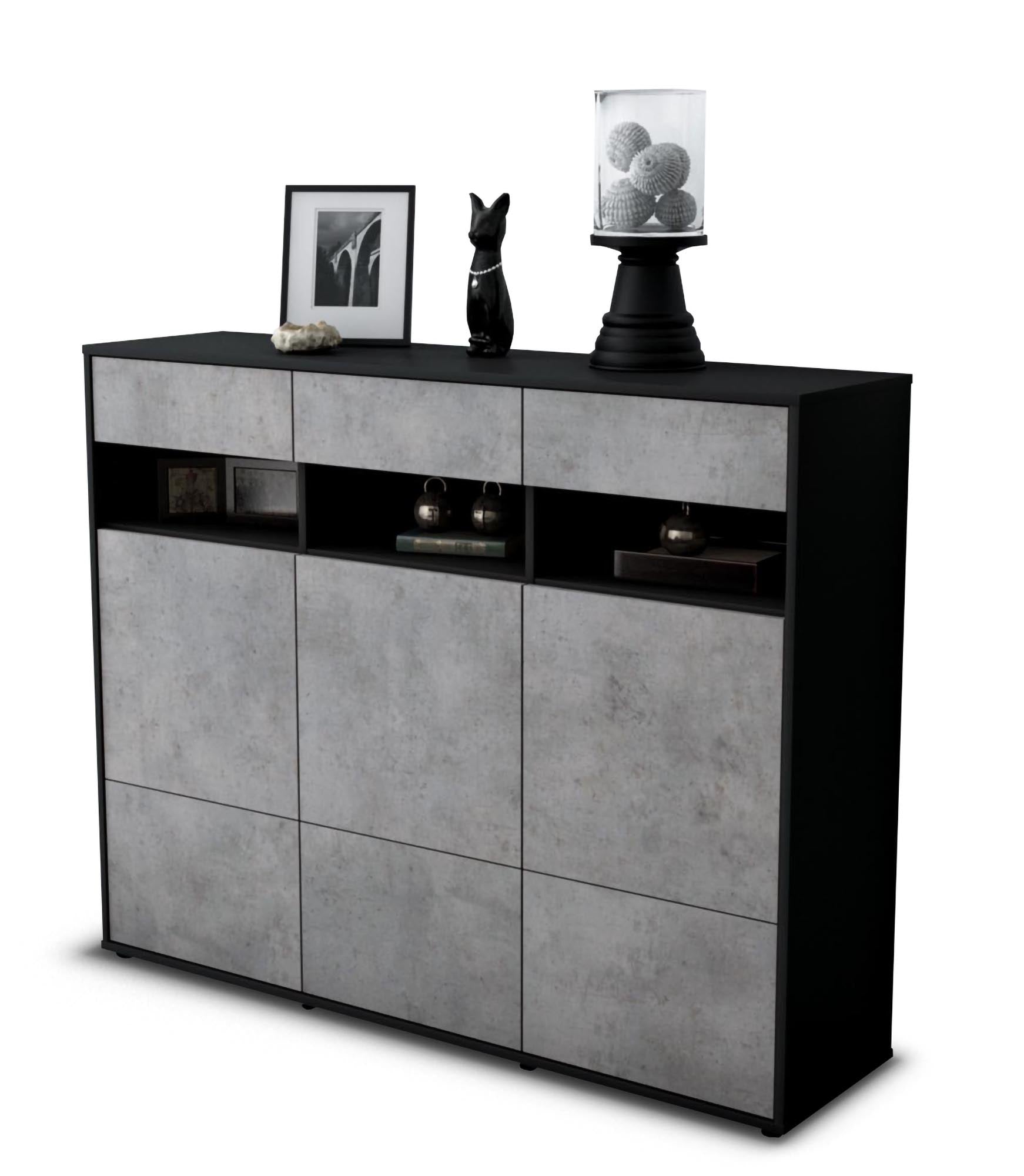 Highboard - Tosca - Design Industrie Stil - Freistehend mit Push to Open 136 cm Anthrazit