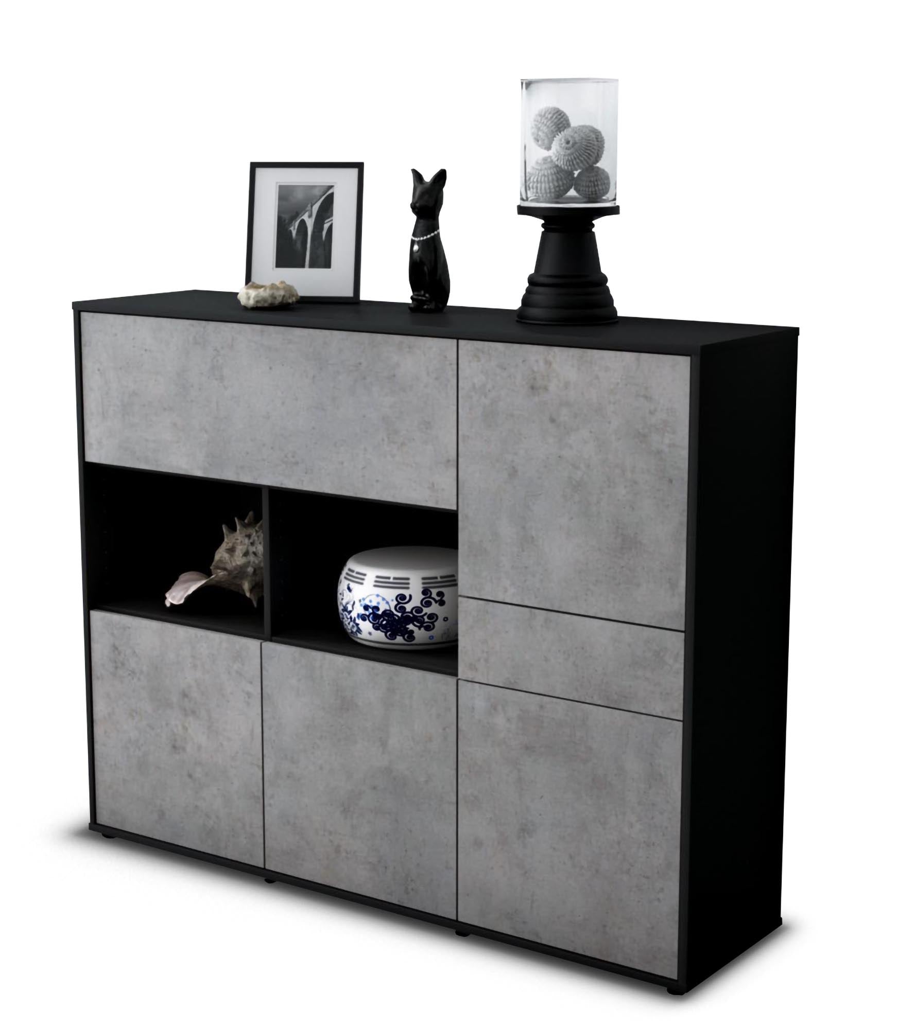 Highboard - Valeria - Design Industrie Stil - Freistehend mit Push to Open 136 cm Anthrazit