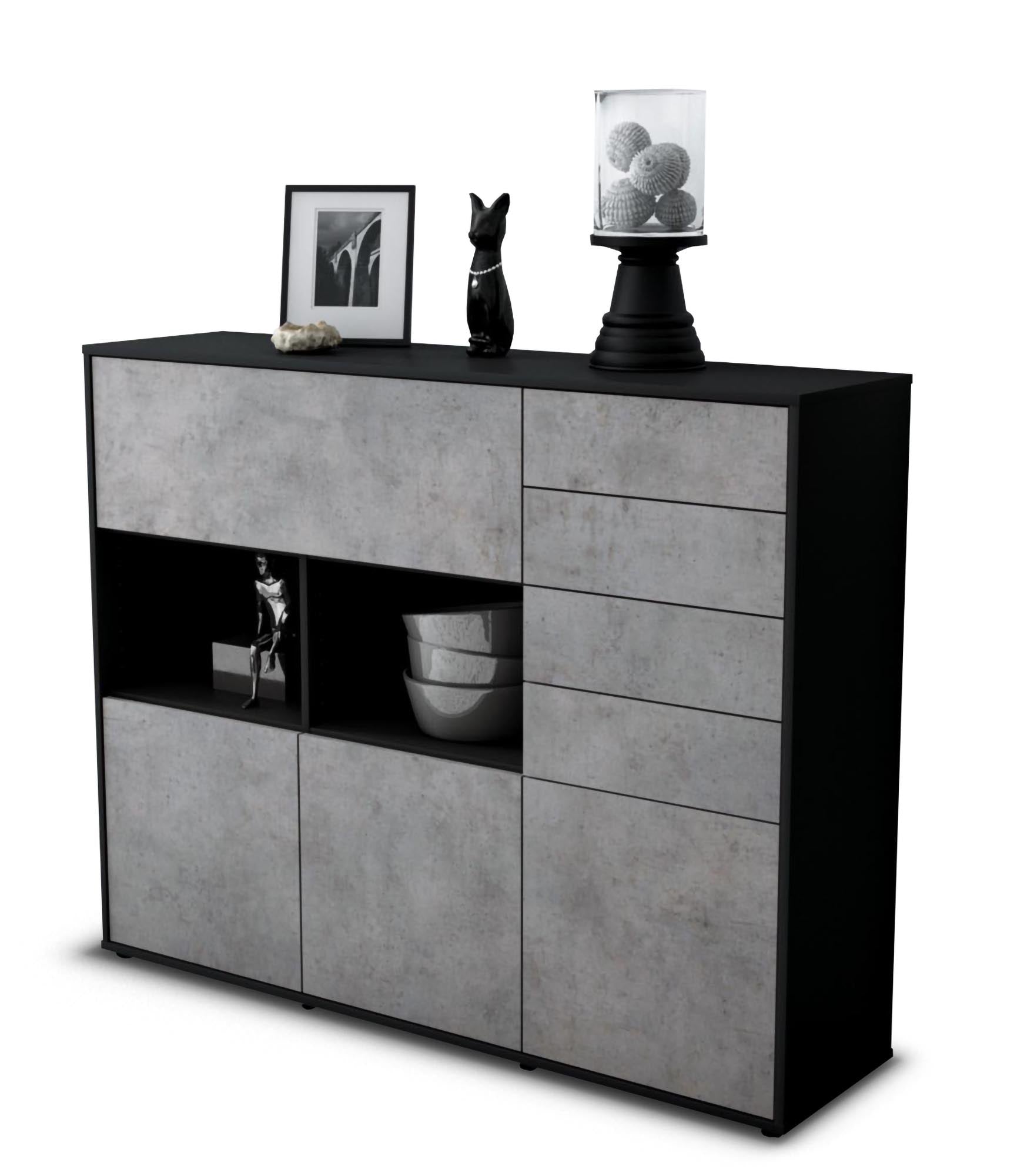 Highboard - Vanda - Design Industrie Stil - Freistehend mit Push to Open 136 cm Anthrazit