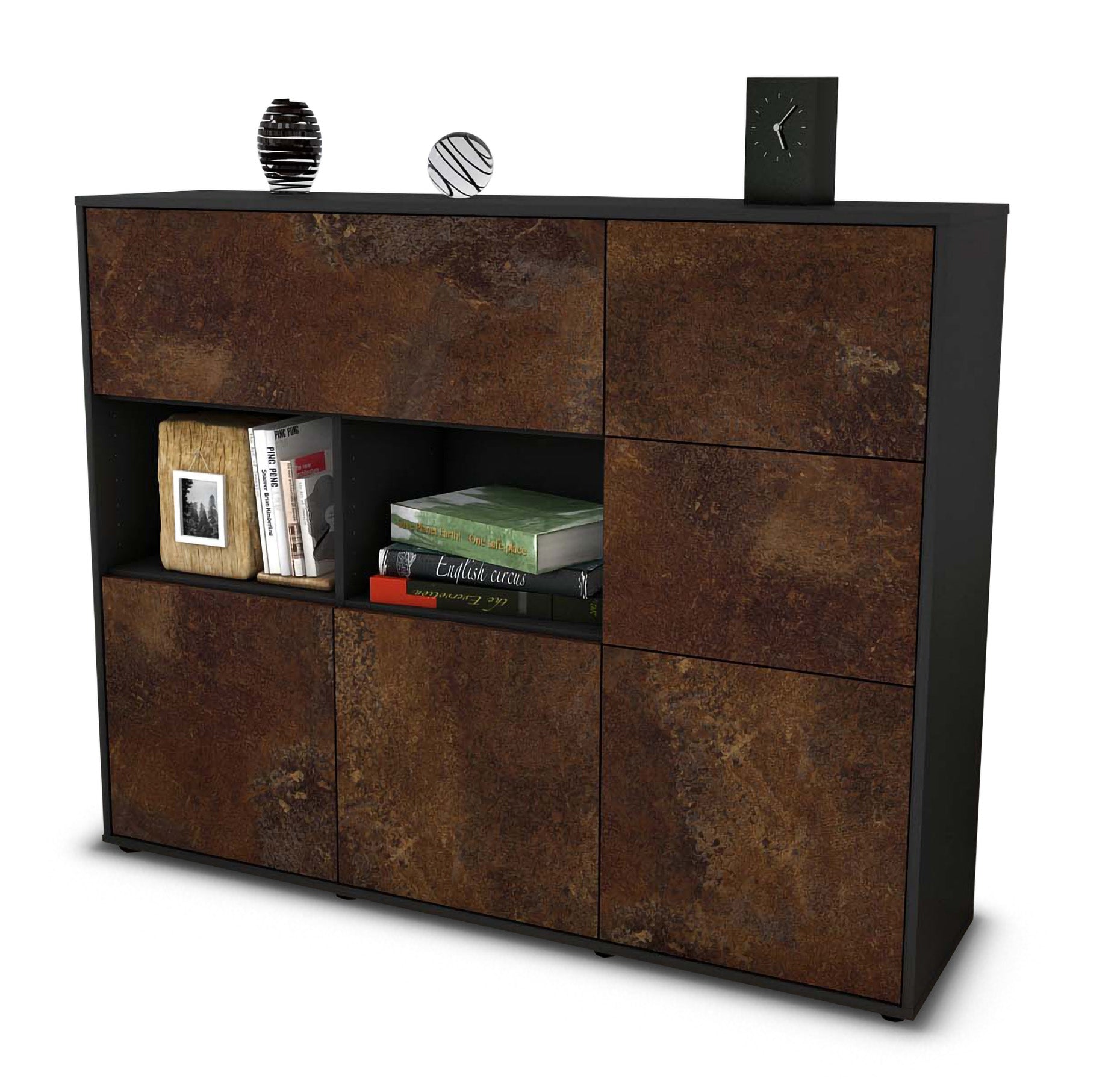 Highboard - Velia - Design Industrie Stil - Freistehend mit Push to Open 136 cm Anthrazit