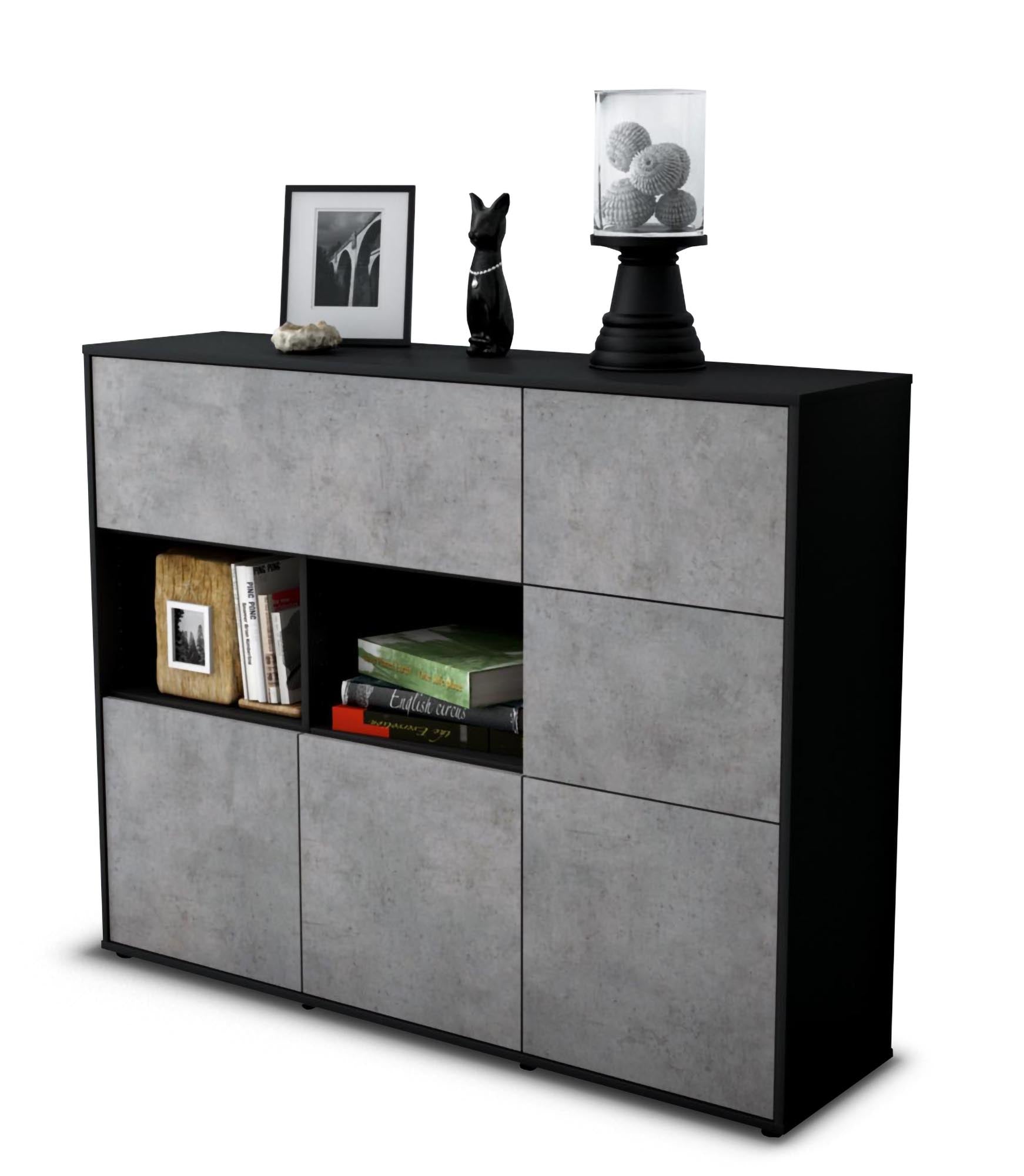 Highboard - Velia - Design Industrie Stil - Freistehend mit Push to Open 136 cm Anthrazit