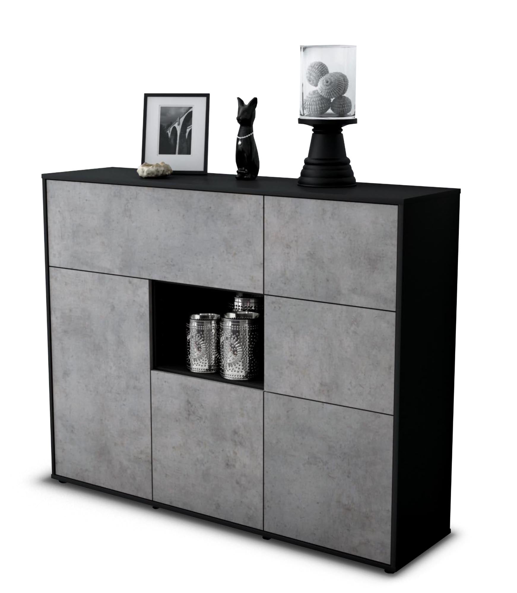 Highboard - Verena - Design Industrie Stil - Freistehend mit Push to Open 136 cm Anthrazit