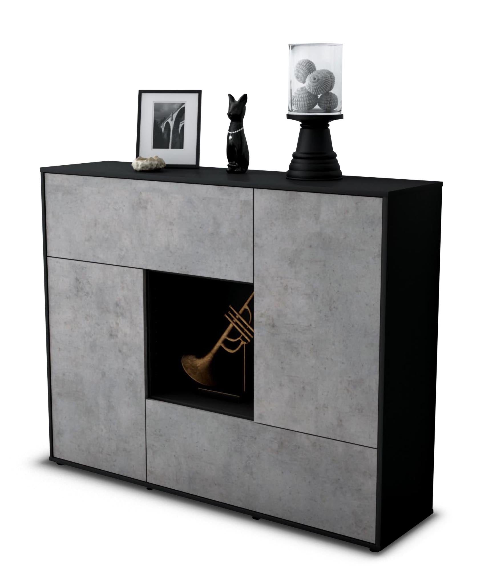 Highboard - Veronica - Design Industrie Stil - Freistehend mit Push to Open 136 cm Anthrazit