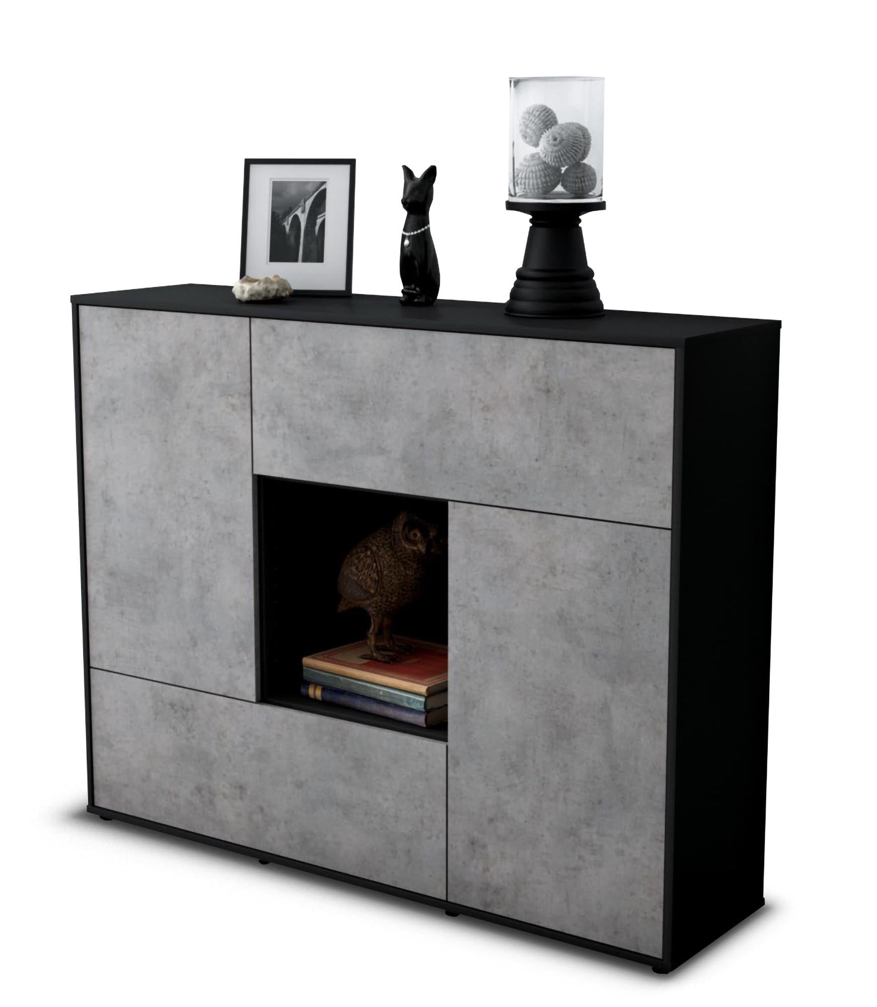 Highboard - Vicky - Design Industrie Stil - Freistehend mit Push to Open 136 cm Anthrazit