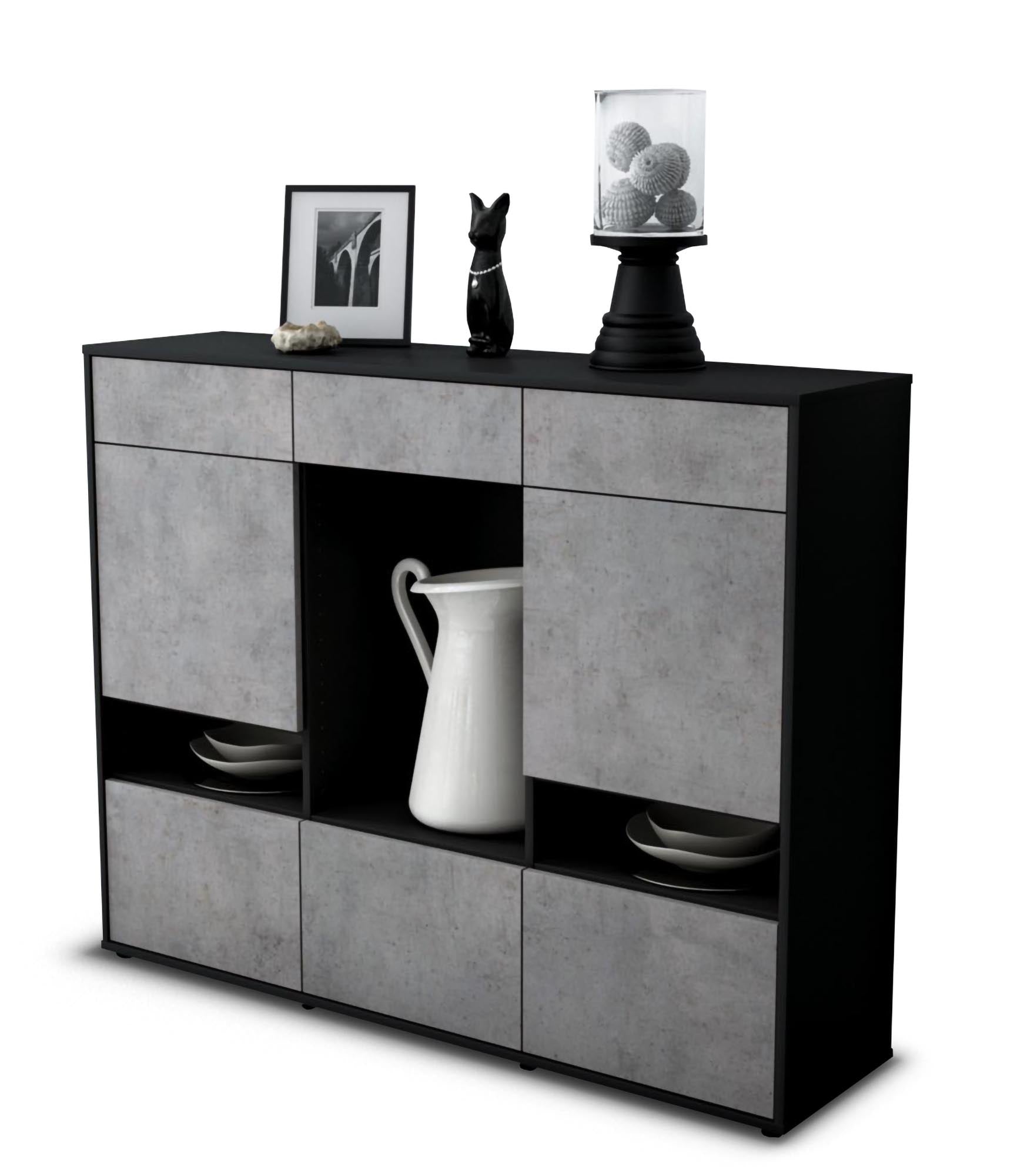 Highboard - Viola - Design Industrie Stil - Freistehend mit Push to Open 136 cm Anthrazit