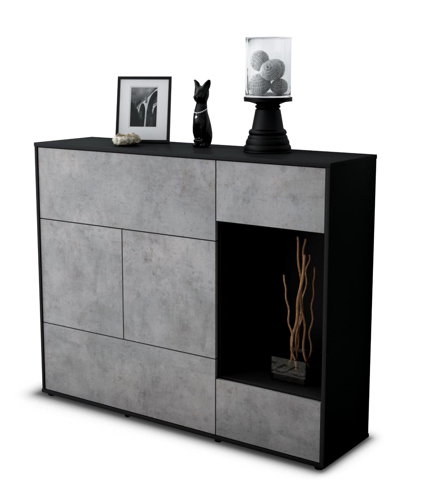 Highboard - Violetta - Design Industrie Stil - Freistehend mit Push to Open 136 cm Anthrazit