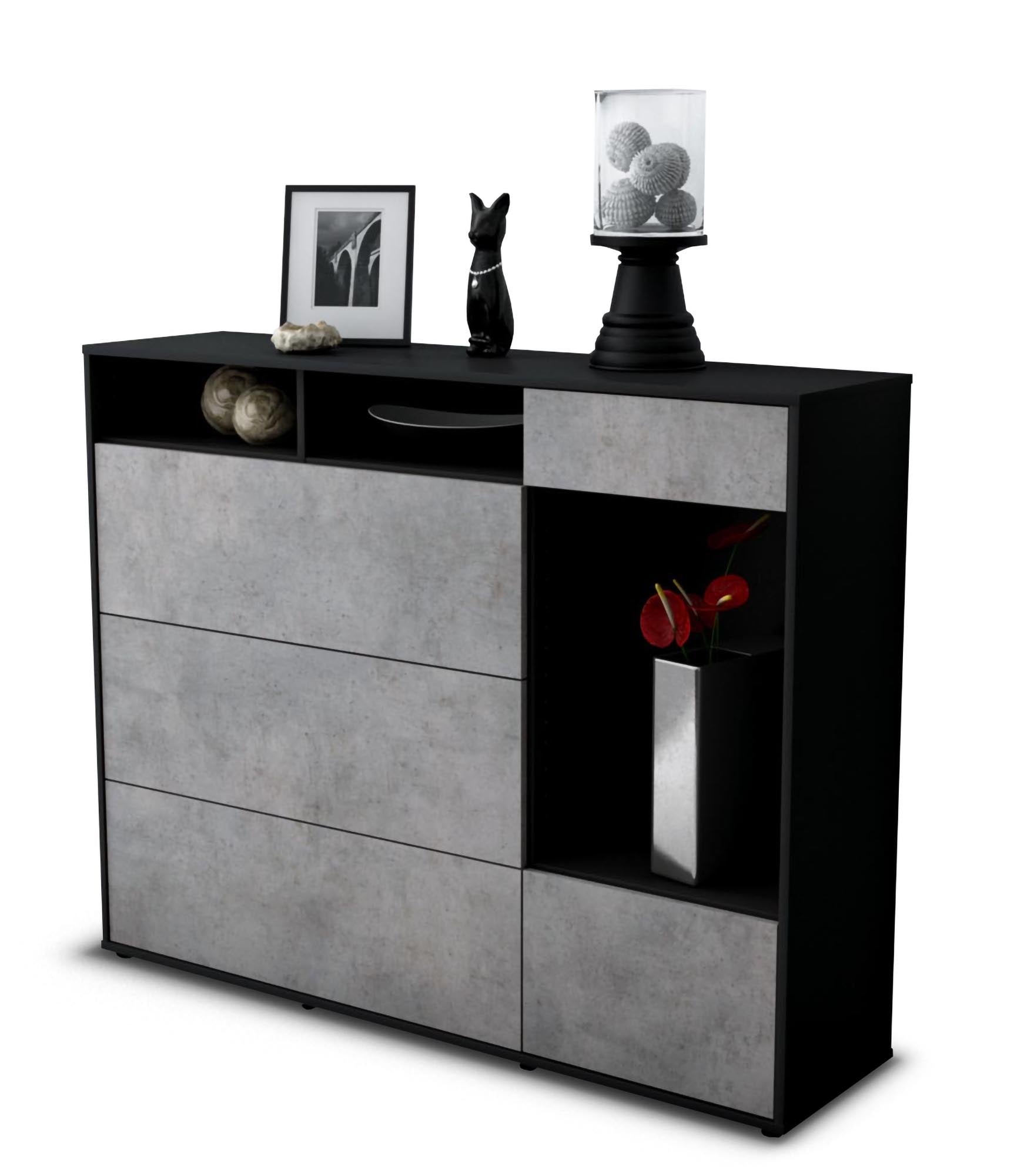 Highboard - Viona - Design Industrie Stil - Freistehend mit Push to Open 136 cm Anthrazit