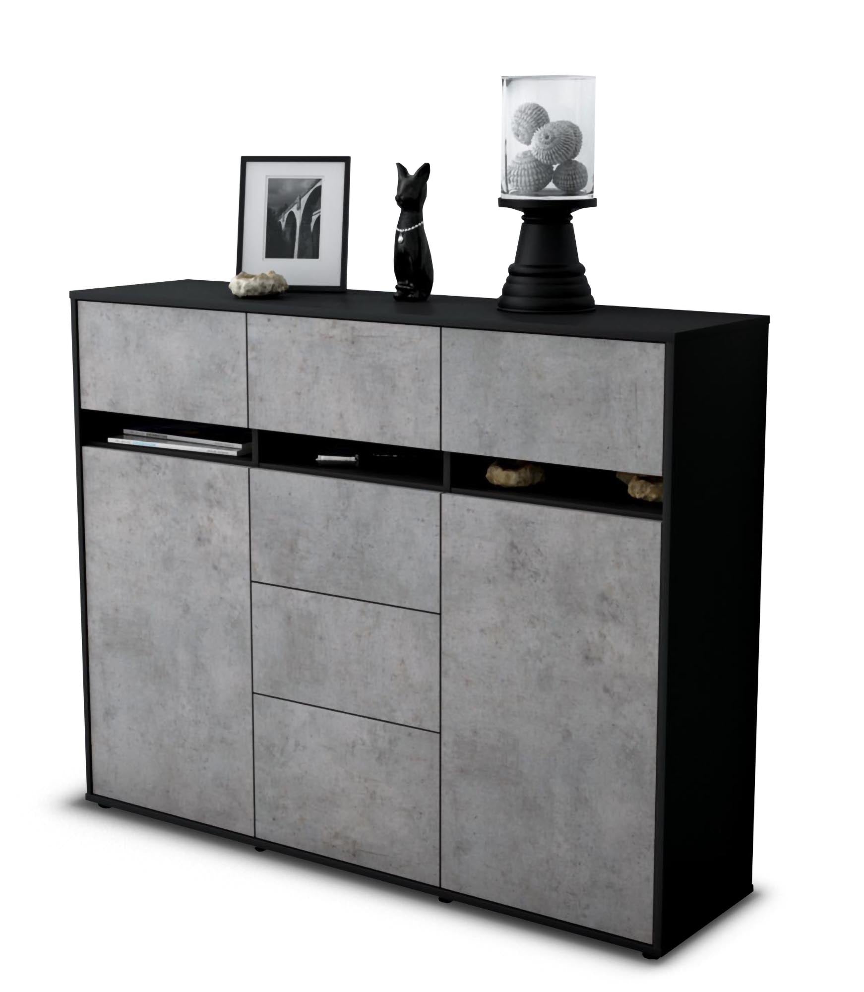 Highboard - Viviana - Design Industrie Stil - Freistehend mit Push to Open 136 cm Anthrazit