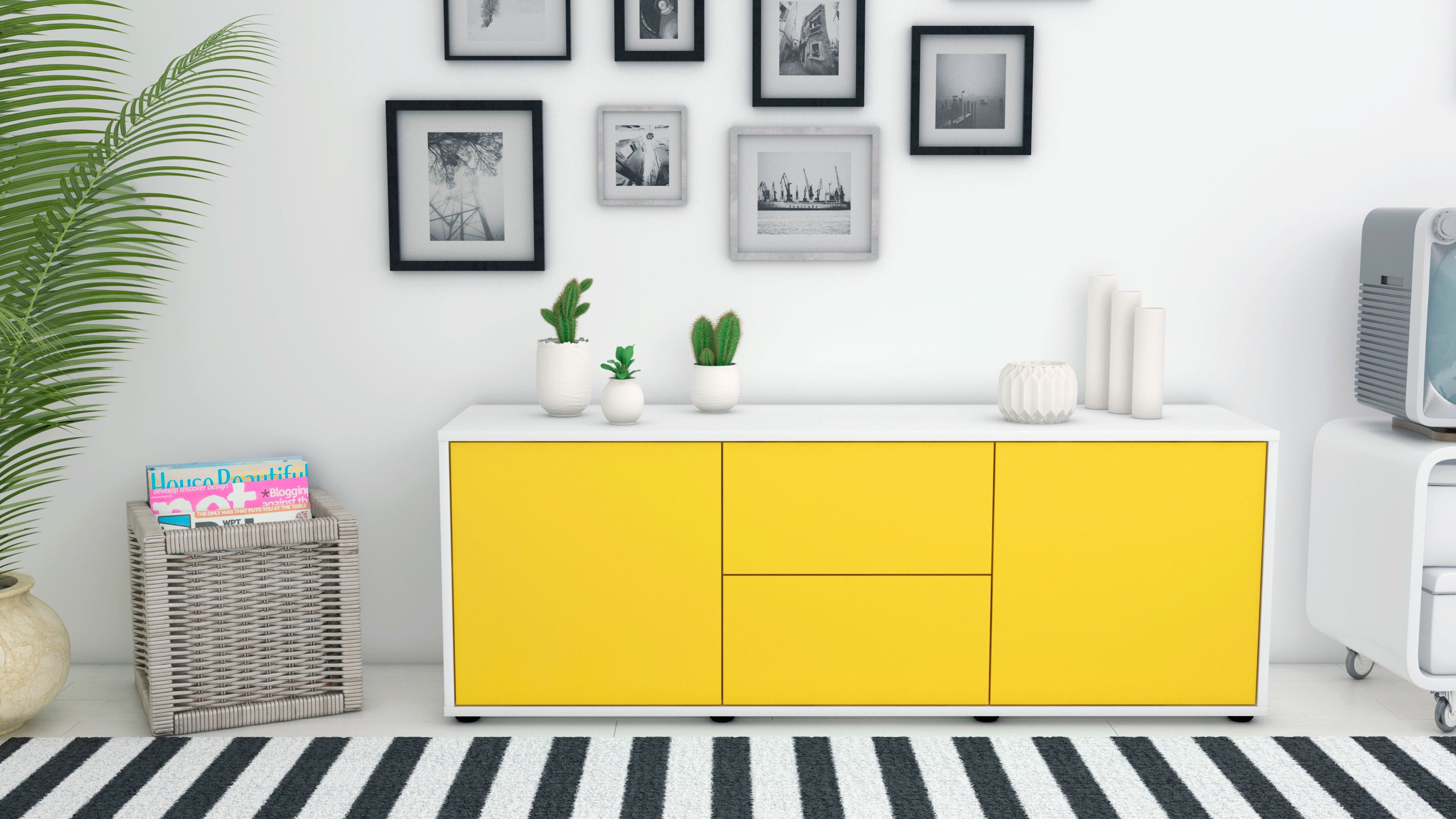 Lowboard - Alma - Design Farbakzent - Freistehend mit Push to Open 136 cm Weiss