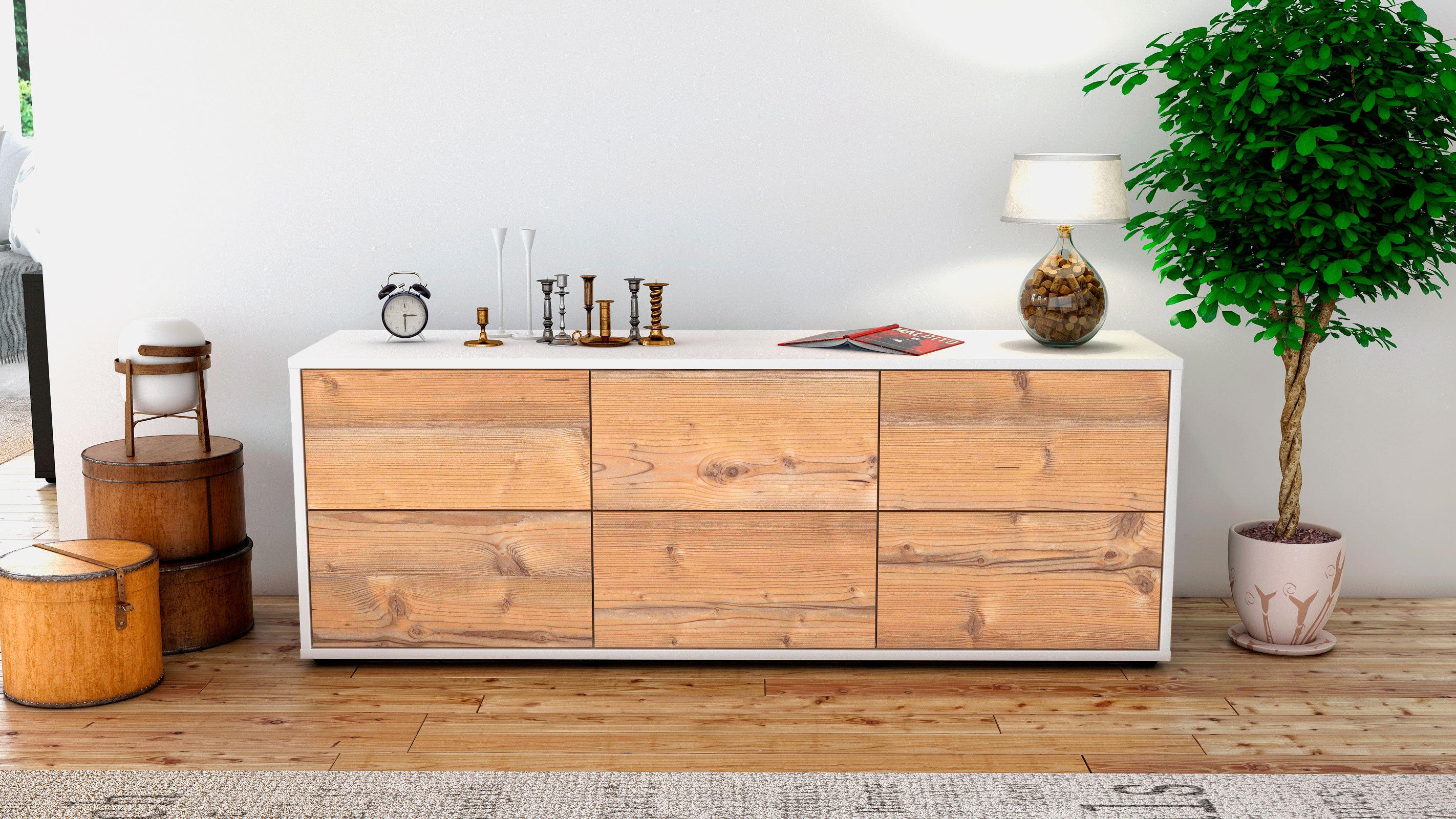 Lowboard - Alva - Design Holzdekor - Freistehend mit Push to Open 136 cm Weiss