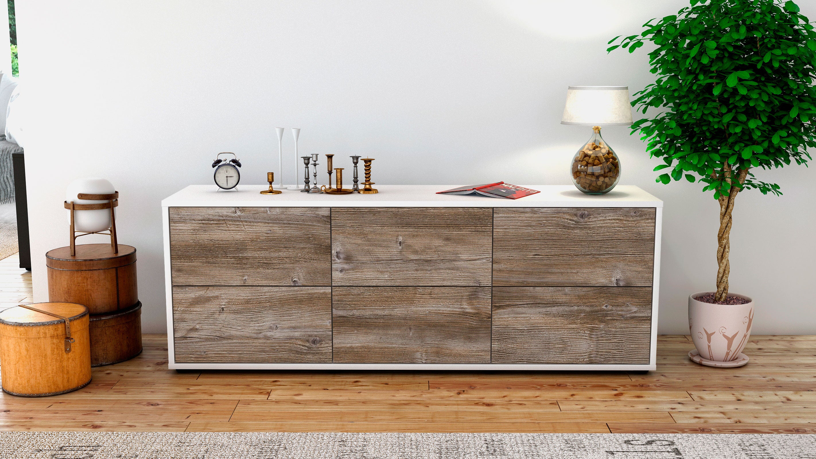 Lowboard - Alva - Design Holzdekor - Freistehend mit Push to Open 136 cm Weiss