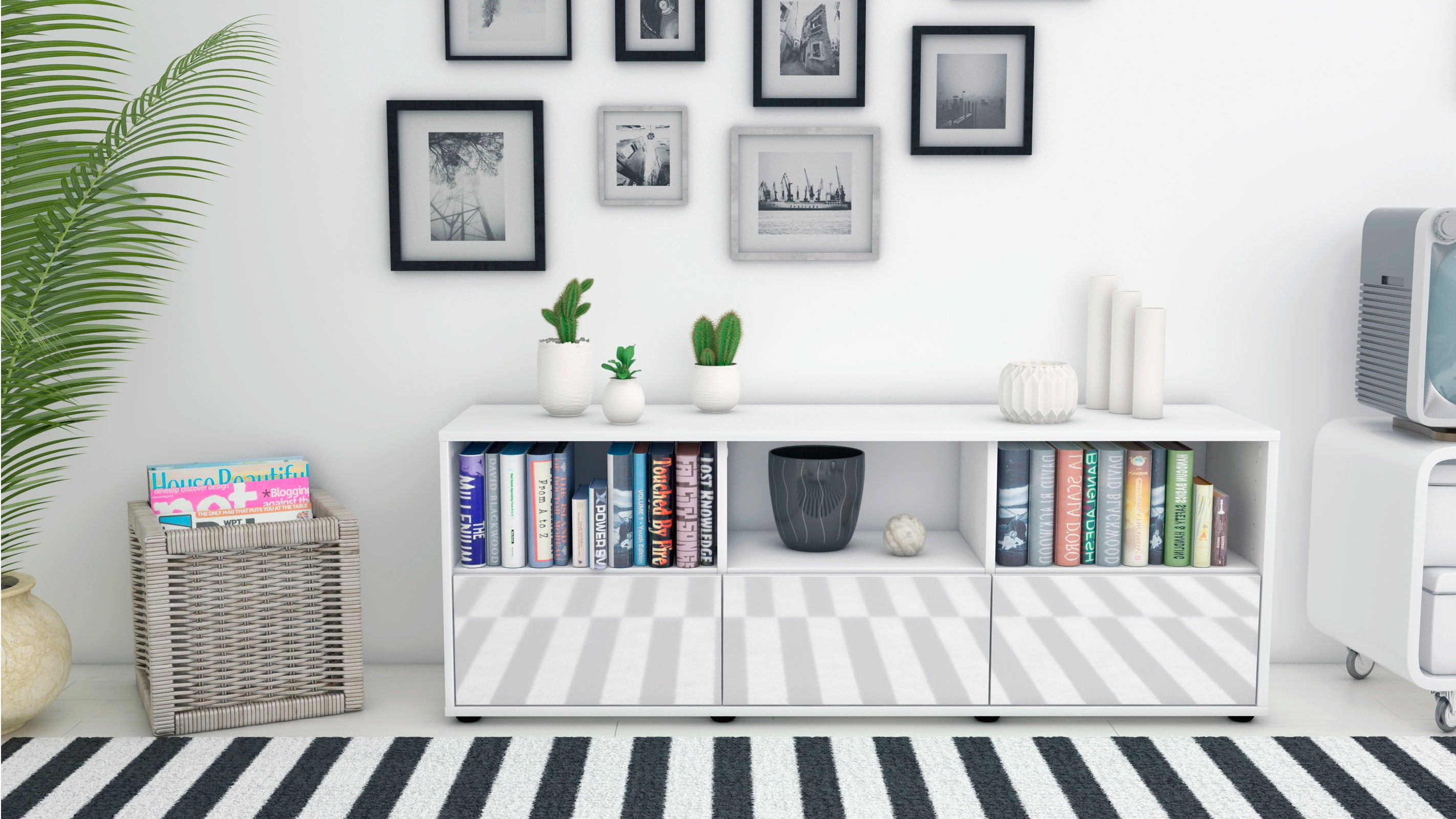 Lowboard - Amalia - Design Hochglanz - Freistehend mit Push to Open 136 cm Weiss