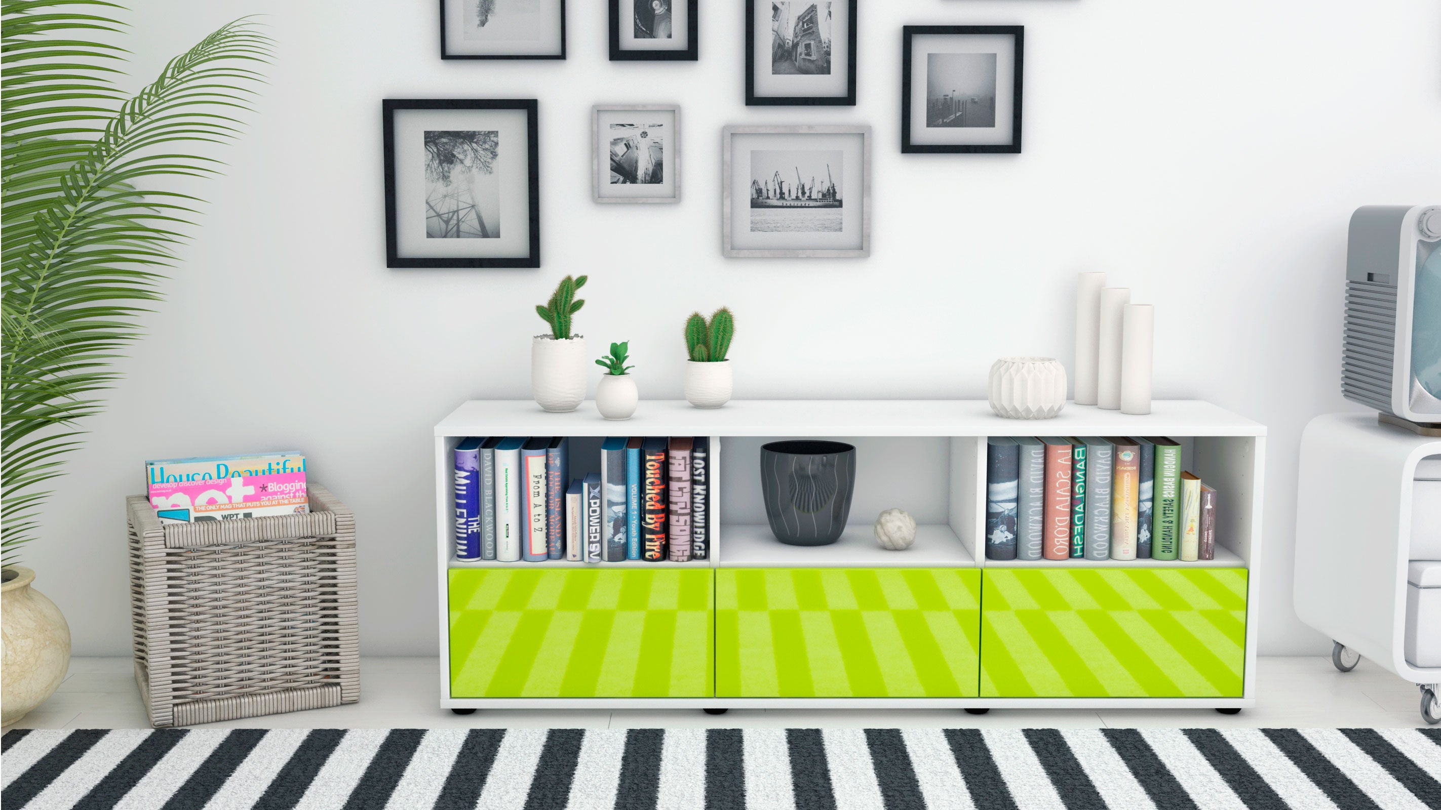 Lowboard - Amalia - Design Hochglanz - Freistehend mit Push to Open 136 cm Weiss